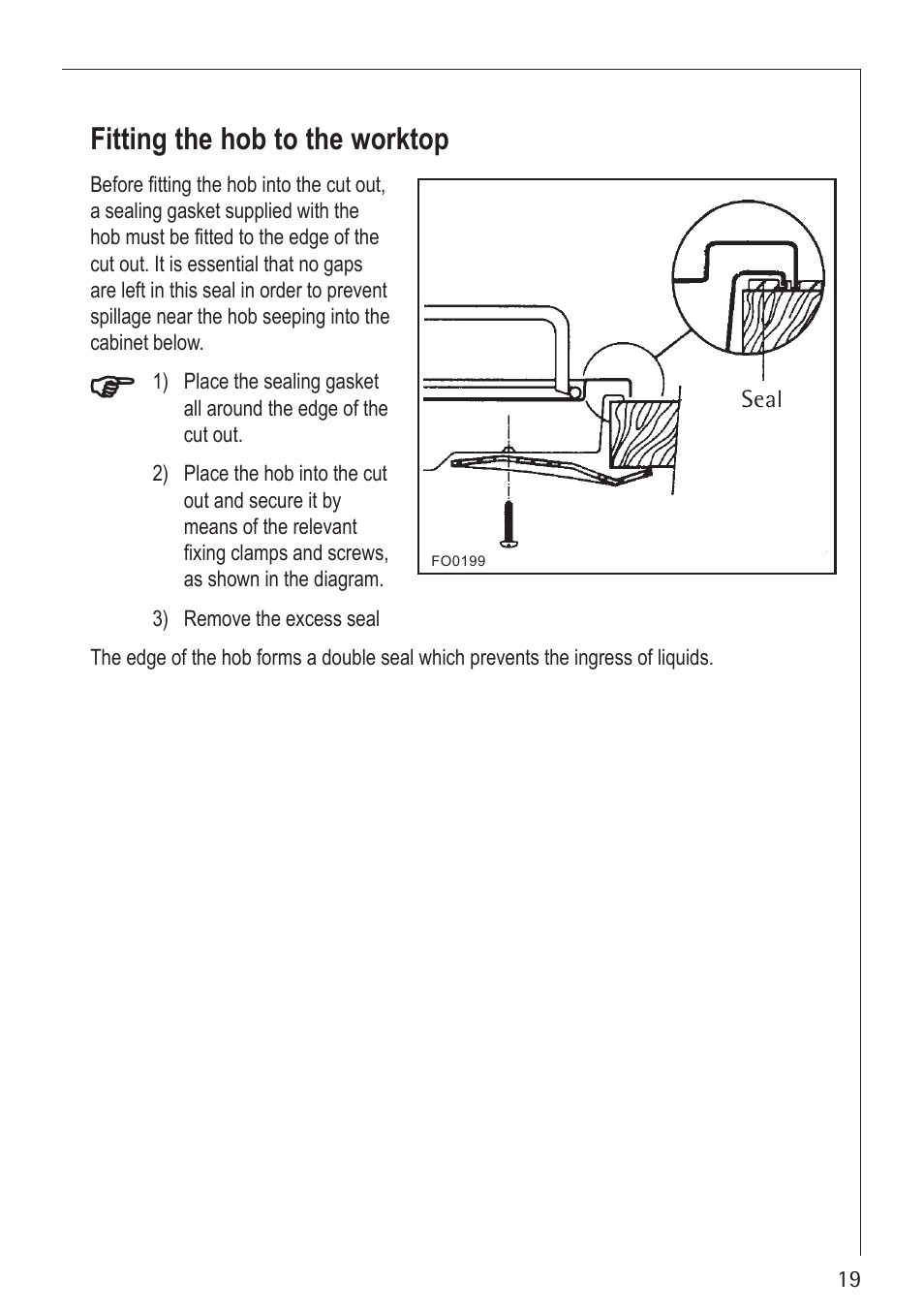 Fitting the hob to the worktop | Electrolux U30130 21602 G User Manual | Page 19 / 28