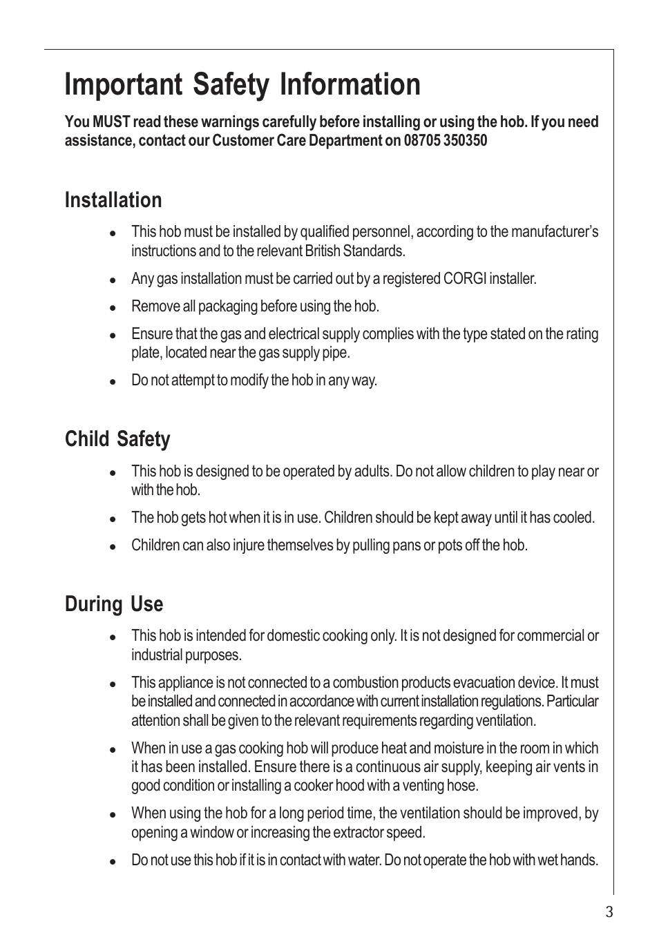 Important safety information, Installation, Child safety | During use | Electrolux U30130 21602 G User Manual | Page 3 / 28