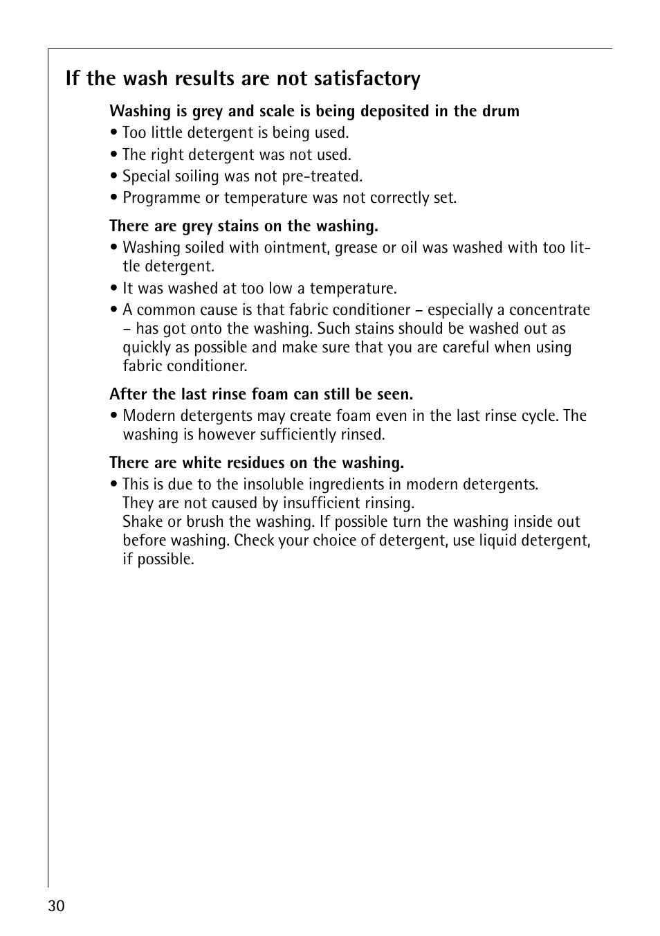 If the wash results are not satisfactory | Electrolux LAVAMAT 1610 User Manual | Page 30 / 48