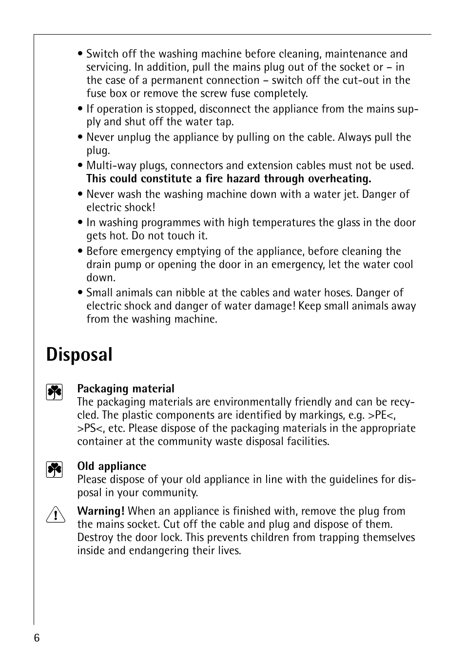 Disposal 2 | Electrolux LAVAMAT 1610 User Manual | Page 6 / 48