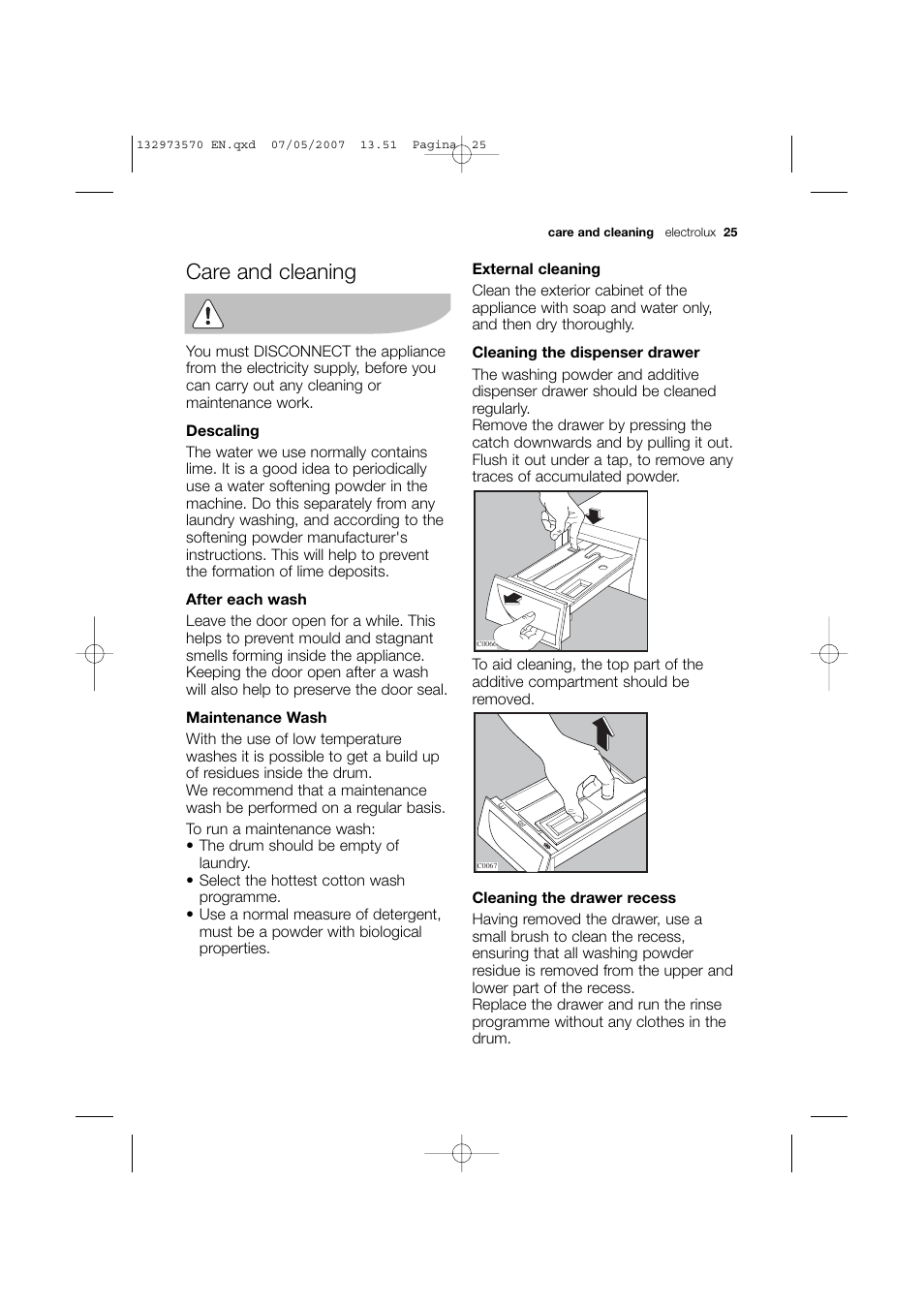 Care and cleaning | Electrolux EWG 14740 W User Manual | Page 25 / 48