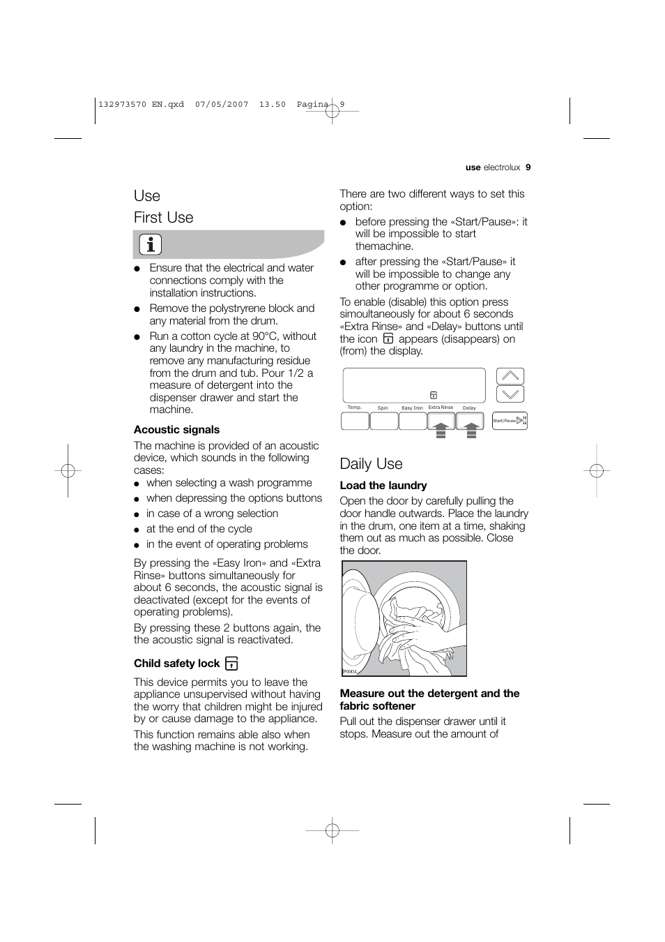 Use first use, Daily use | Electrolux EWG 14740 W User Manual | Page 9 / 48