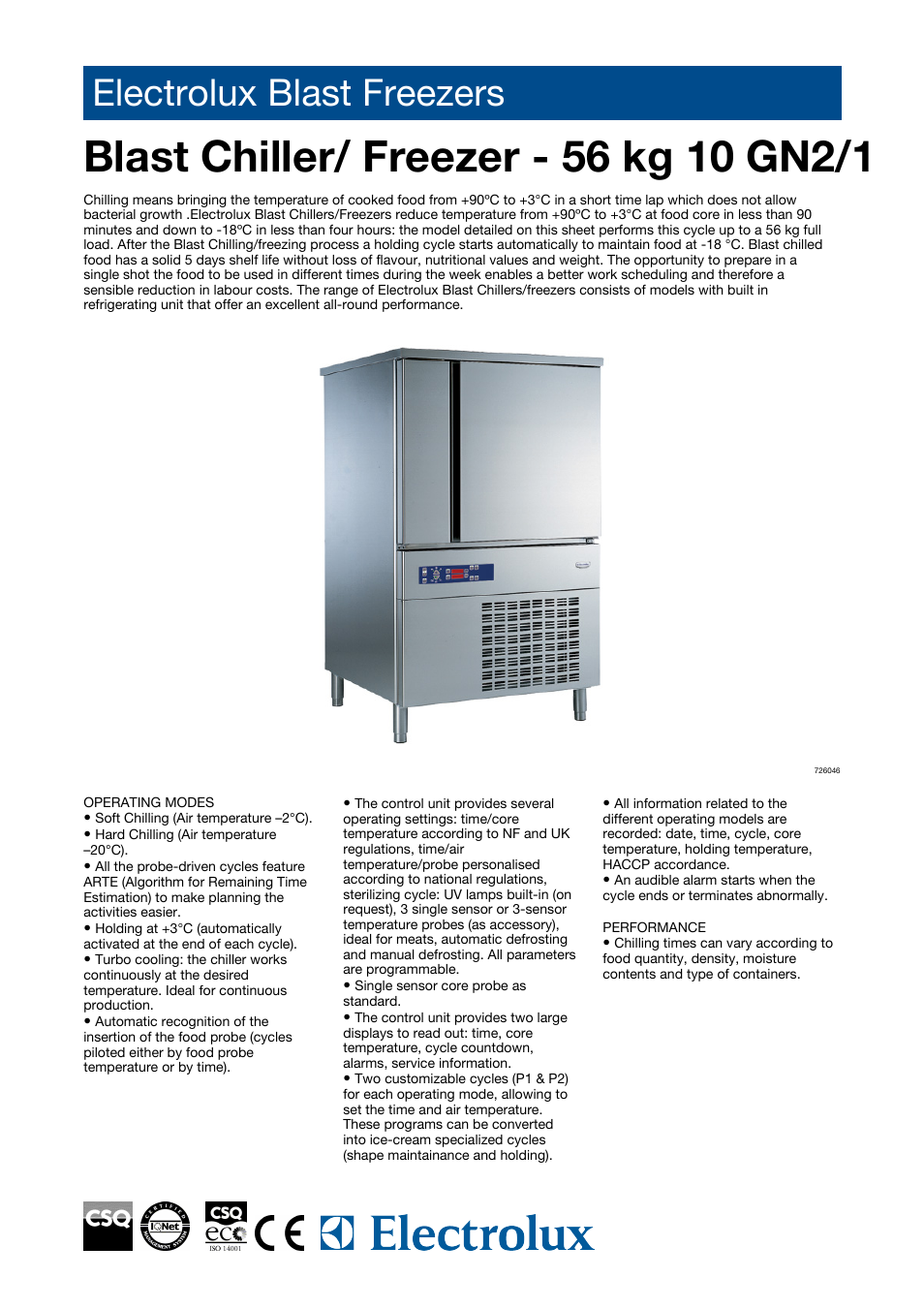 Electrolux Blast Chiller/Freezer 10 GN2/1 User Manual | 3 pages