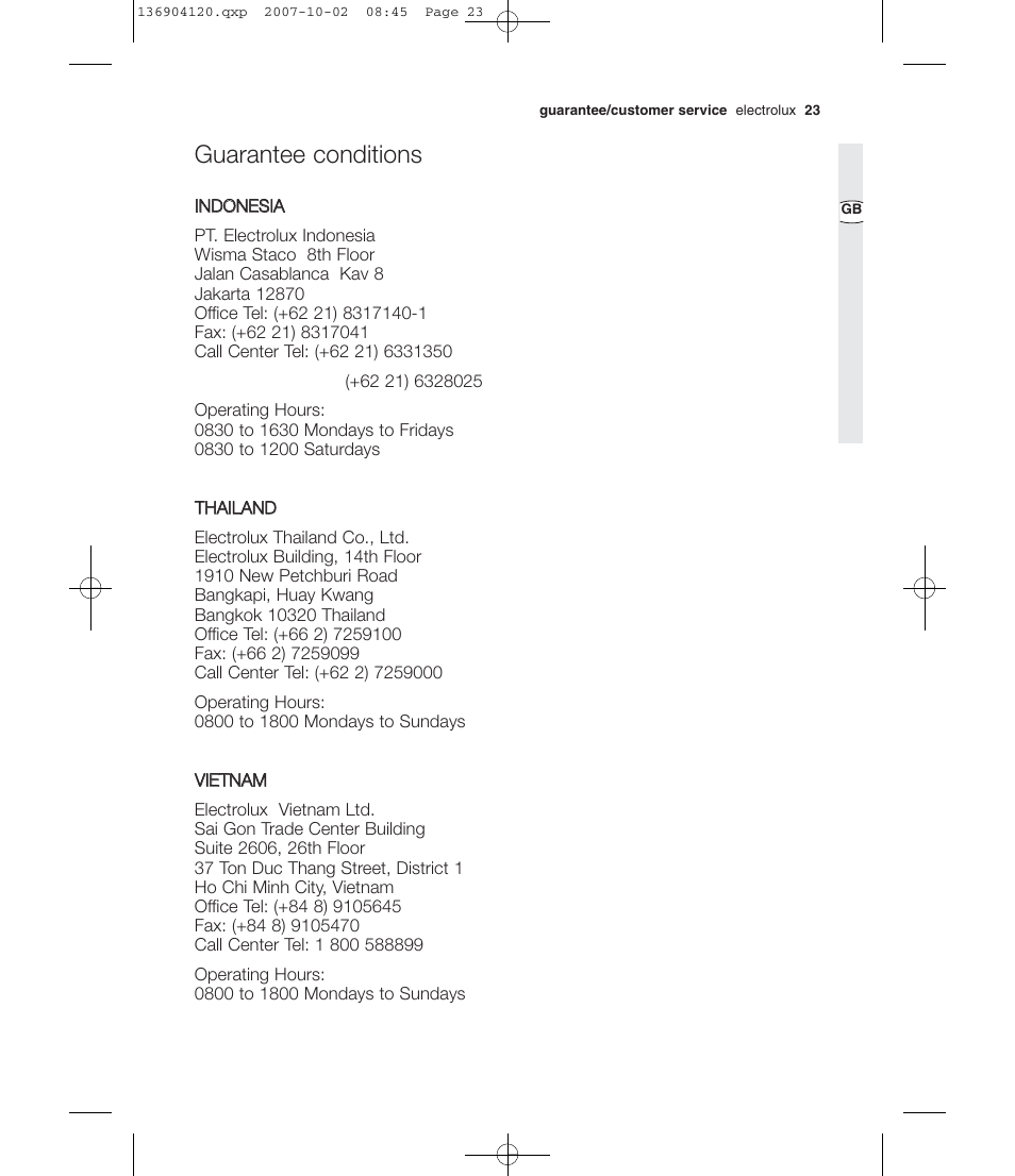 Guarantee conditions | Electrolux EDE 36150W User Manual | Page 23 / 25