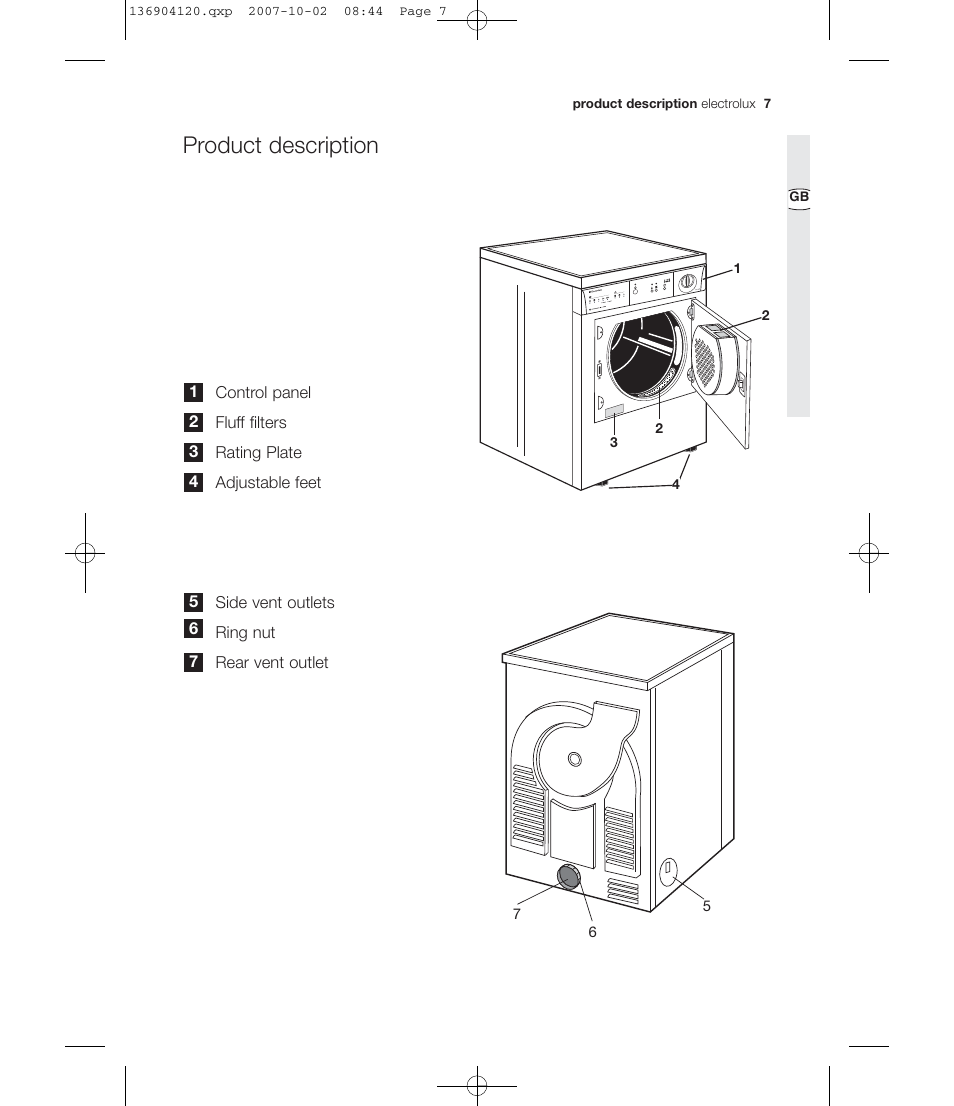 Product description | Electrolux EDE 36150W User Manual | Page 7 / 25