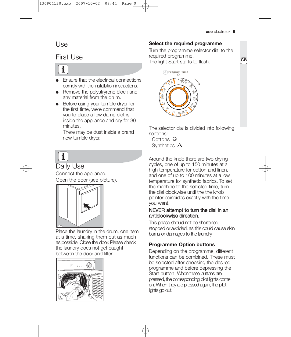 Use first use, Daily use | Electrolux EDE 36150W User Manual | Page 9 / 25