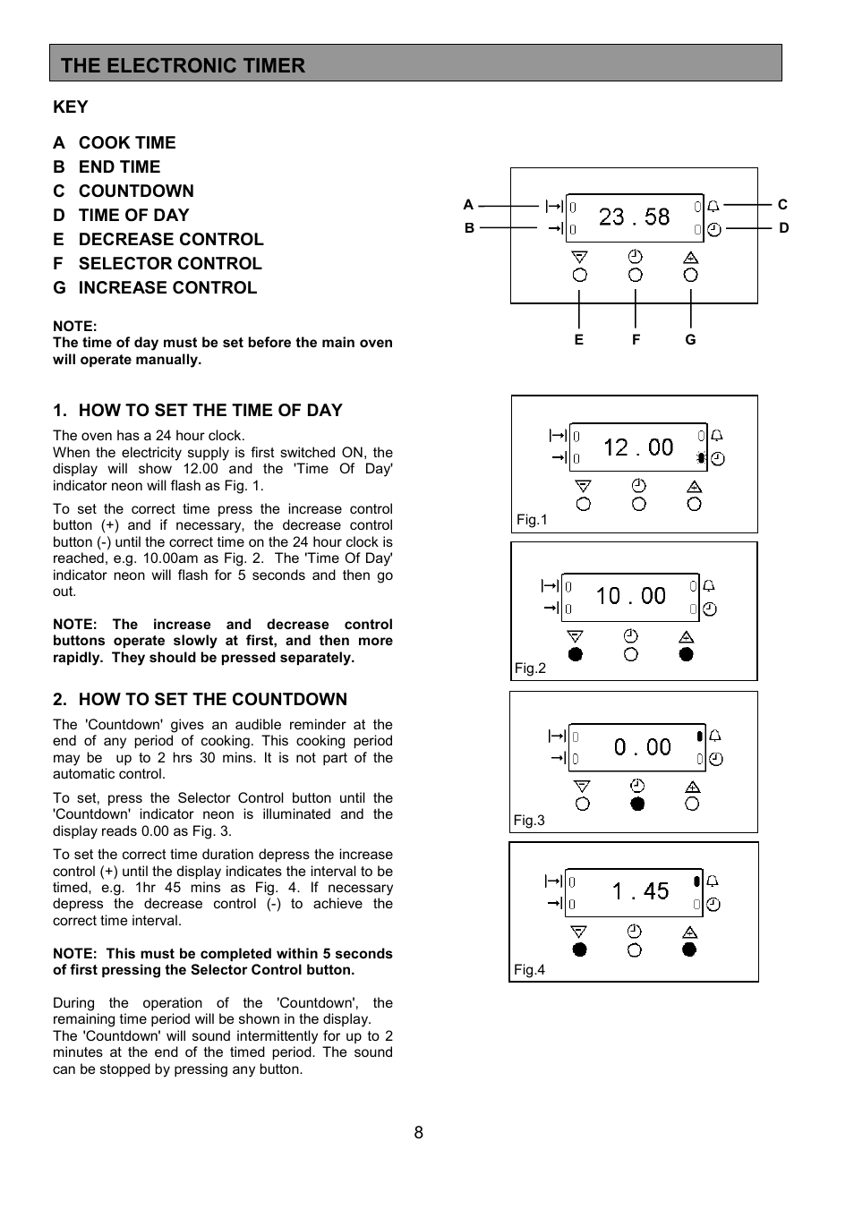 The electronic timer | Electrolux U25187 FDO 900 User Manual | Page 8 / 40