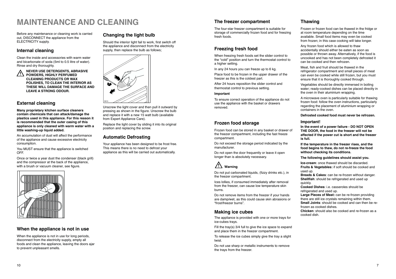 Maintenance and cleaning | Electrolux ER 3625 B User Manual | Page 10 / 16