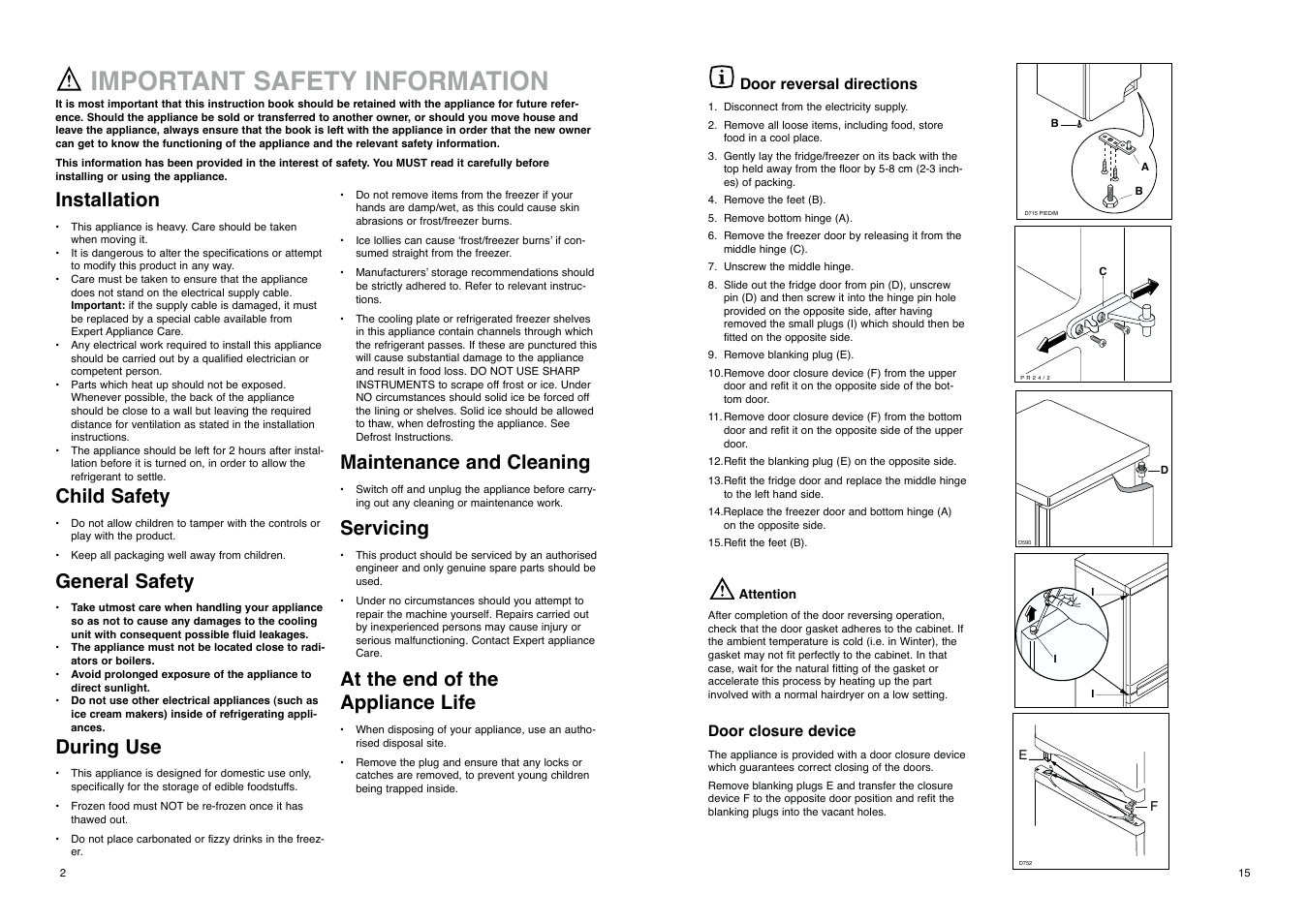 Important safety information, Installation, Child safety | General safety, During use, Maintenance and cleaning, Servicing, At the end of the appliance life | Electrolux ER 3625 B User Manual | Page 15 / 16