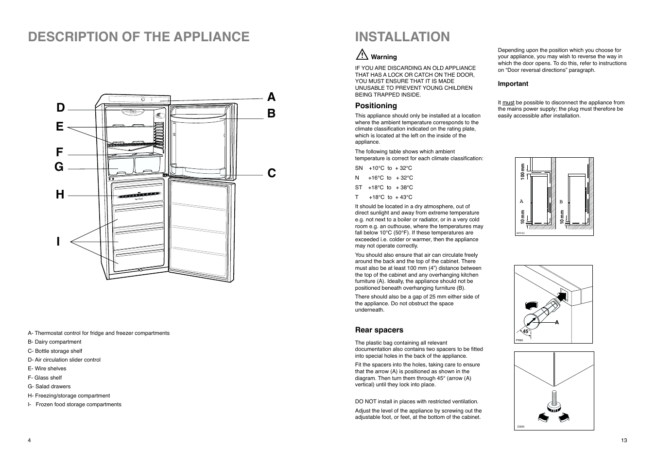 Description of the appliance, Installation | Electrolux ER 3625 B User Manual | Page 4 / 16