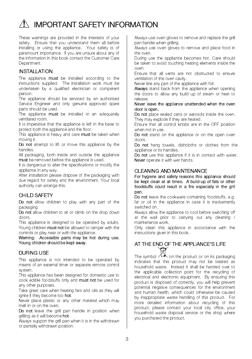 Important safety information | Electrolux EKC6046 User Manual | Page 3 / 40