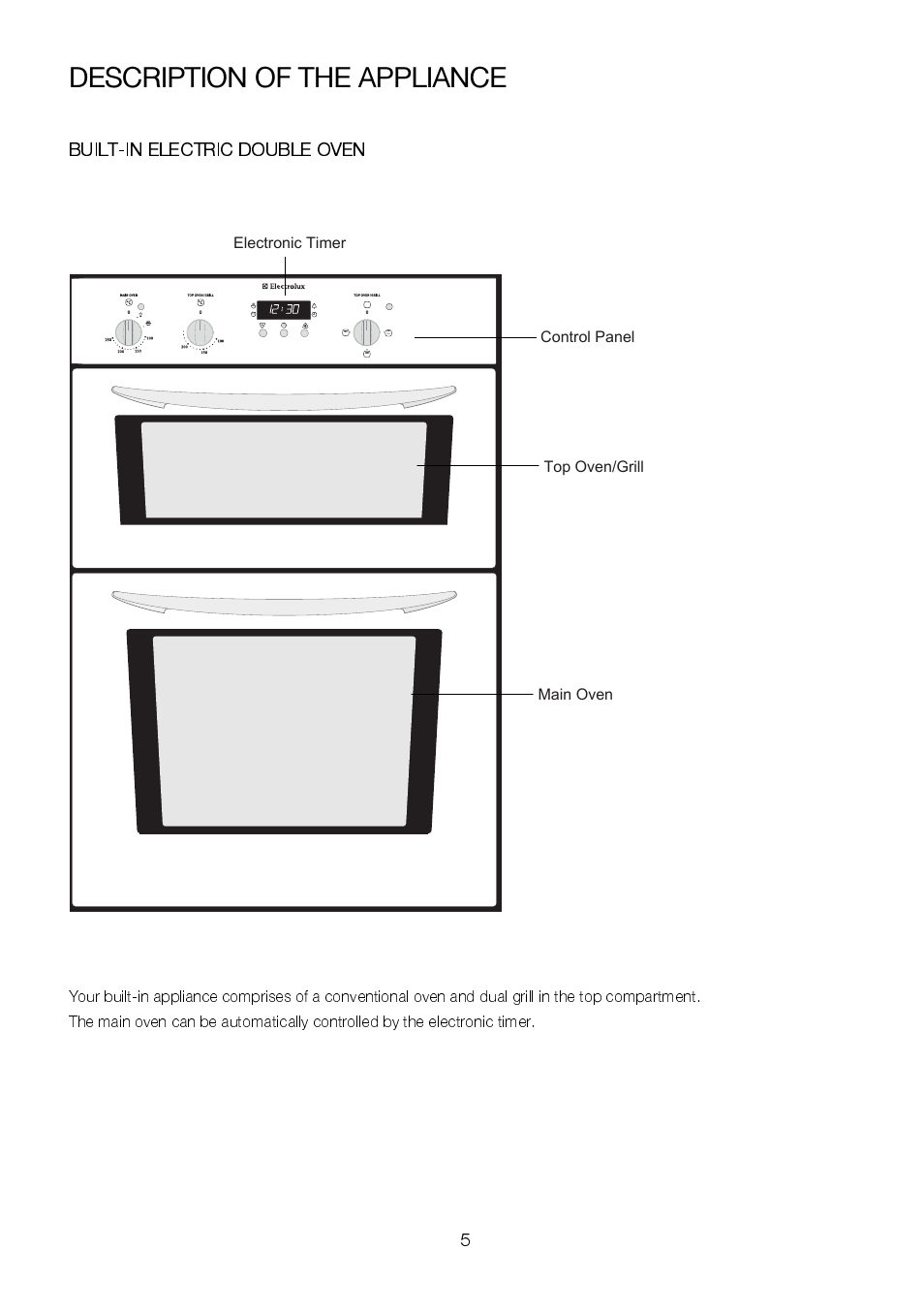 Description of the appliance | Electrolux EKC6046 User Manual | Page 5 / 40