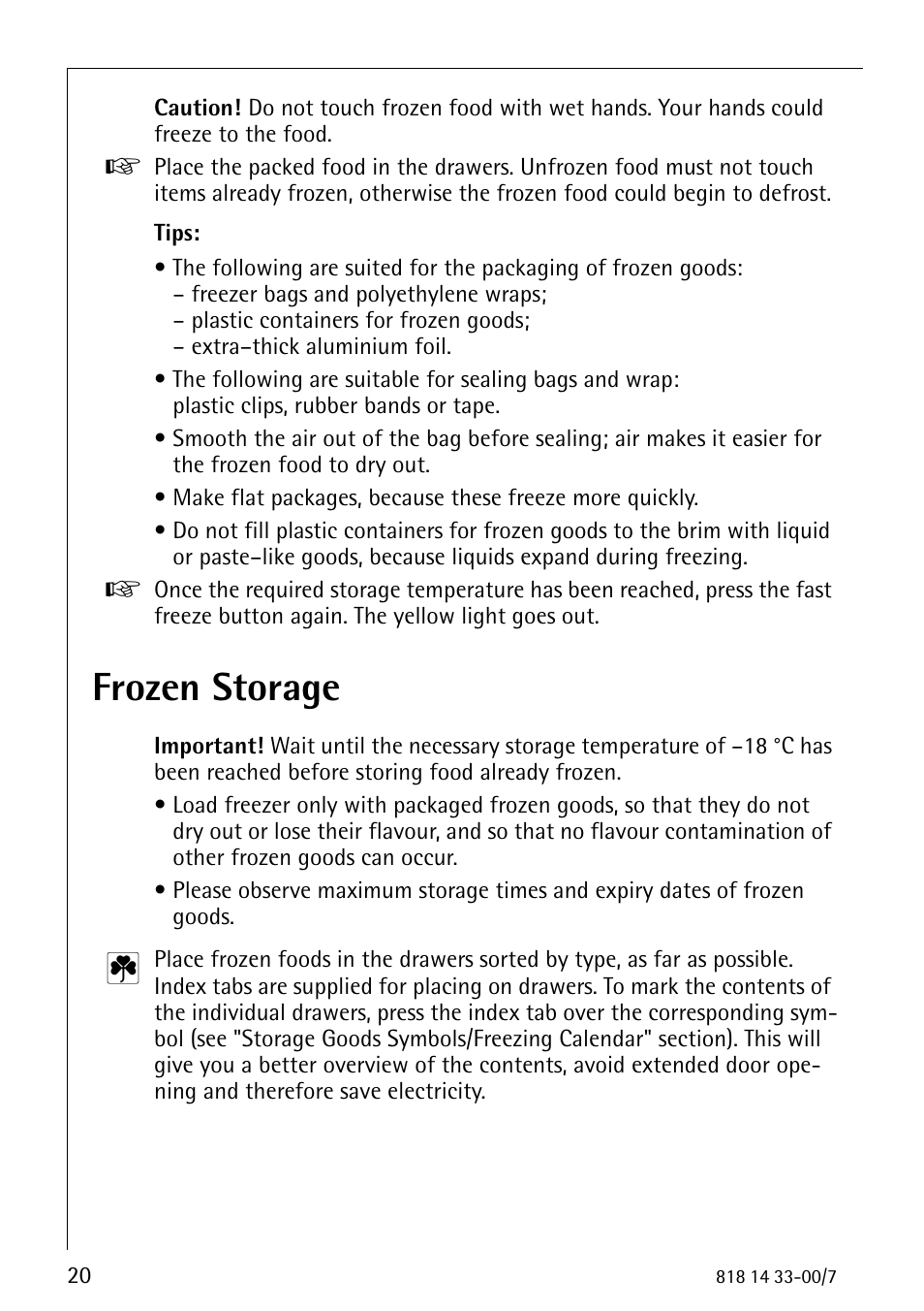 Frozen storage | Electrolux 2170-4 User Manual | Page 20 / 32
