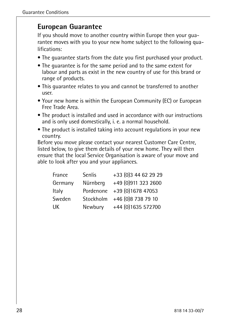 European guarantee | Electrolux 2170-4 User Manual | Page 28 / 32