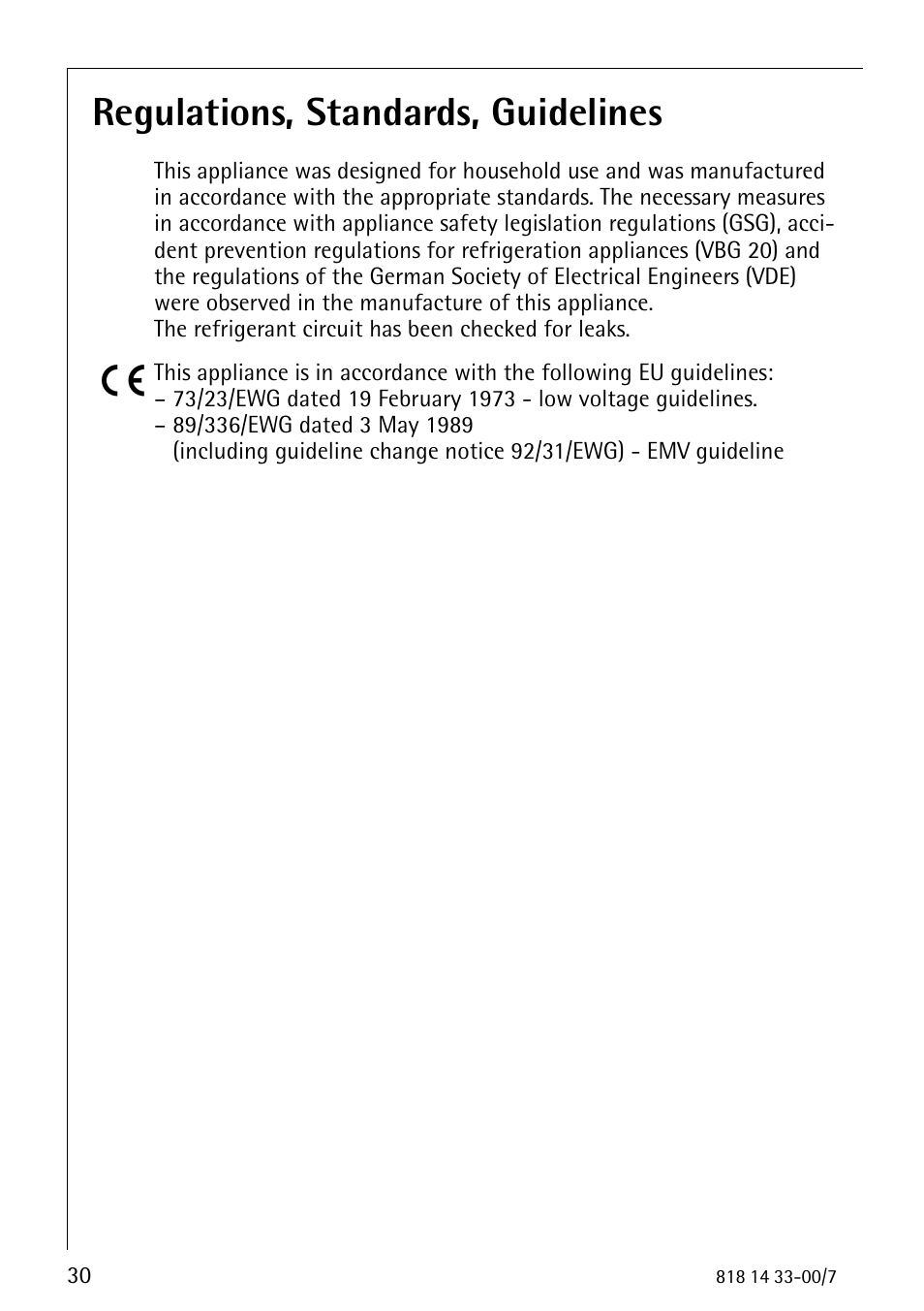 Regulations, standards, guidelines | Electrolux 2170-4 User Manual | Page 30 / 32