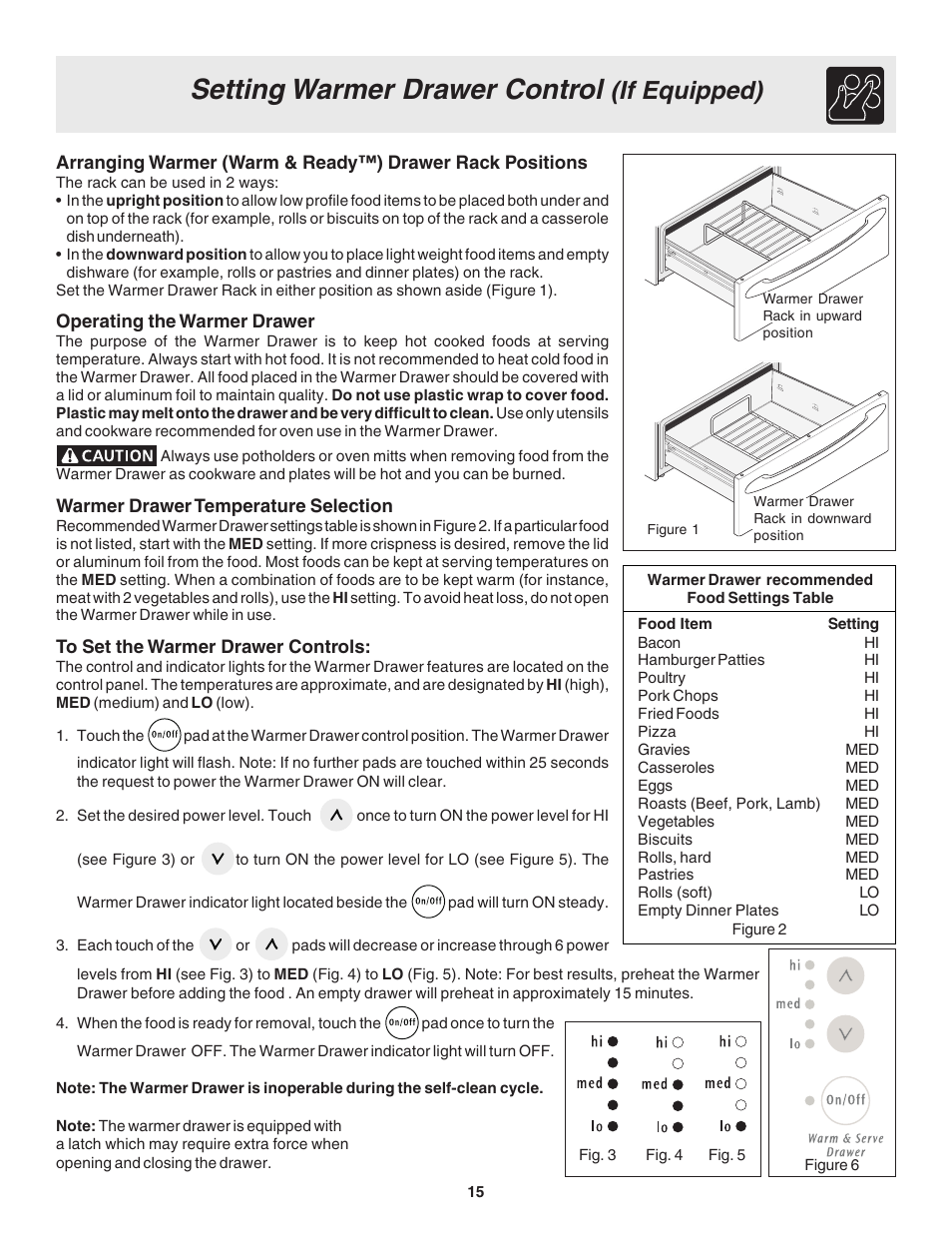 Setting warmer drawer control, If equipped) | Electrolux Drop-in User Manual | Page 15 / 28