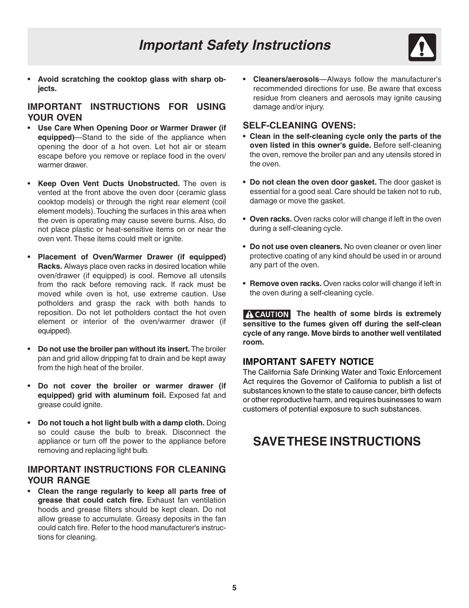 Important safety instructions, Save these instructions | Electrolux Drop-in User Manual | Page 5 / 28