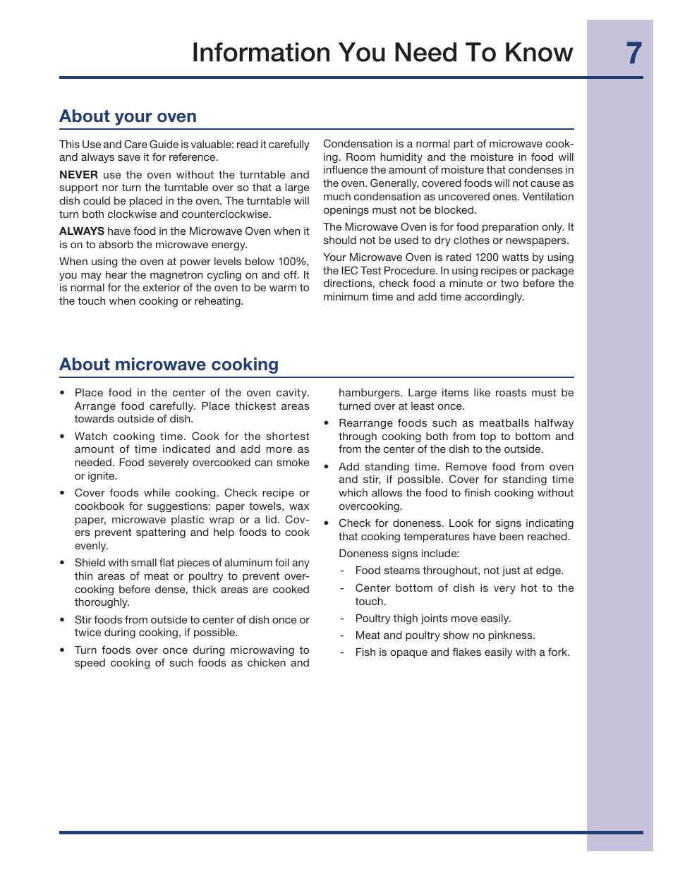 Information you need to know, About your oven, About microwave cooking | Electrolux 316495005 User Manual | Page 7 / 33