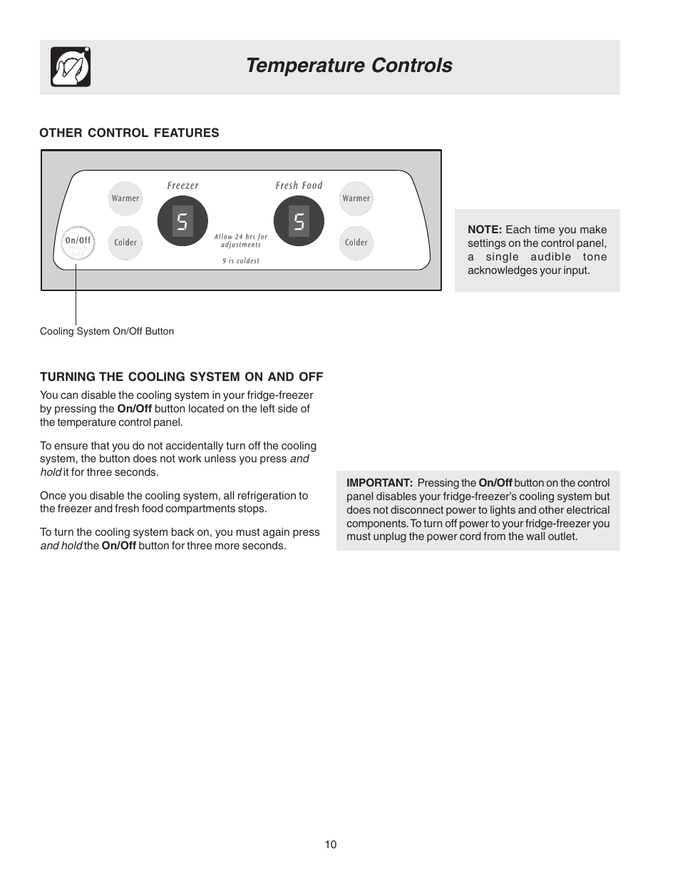 Temperature controls | Electrolux U27107 User Manual | Page 10 / 28