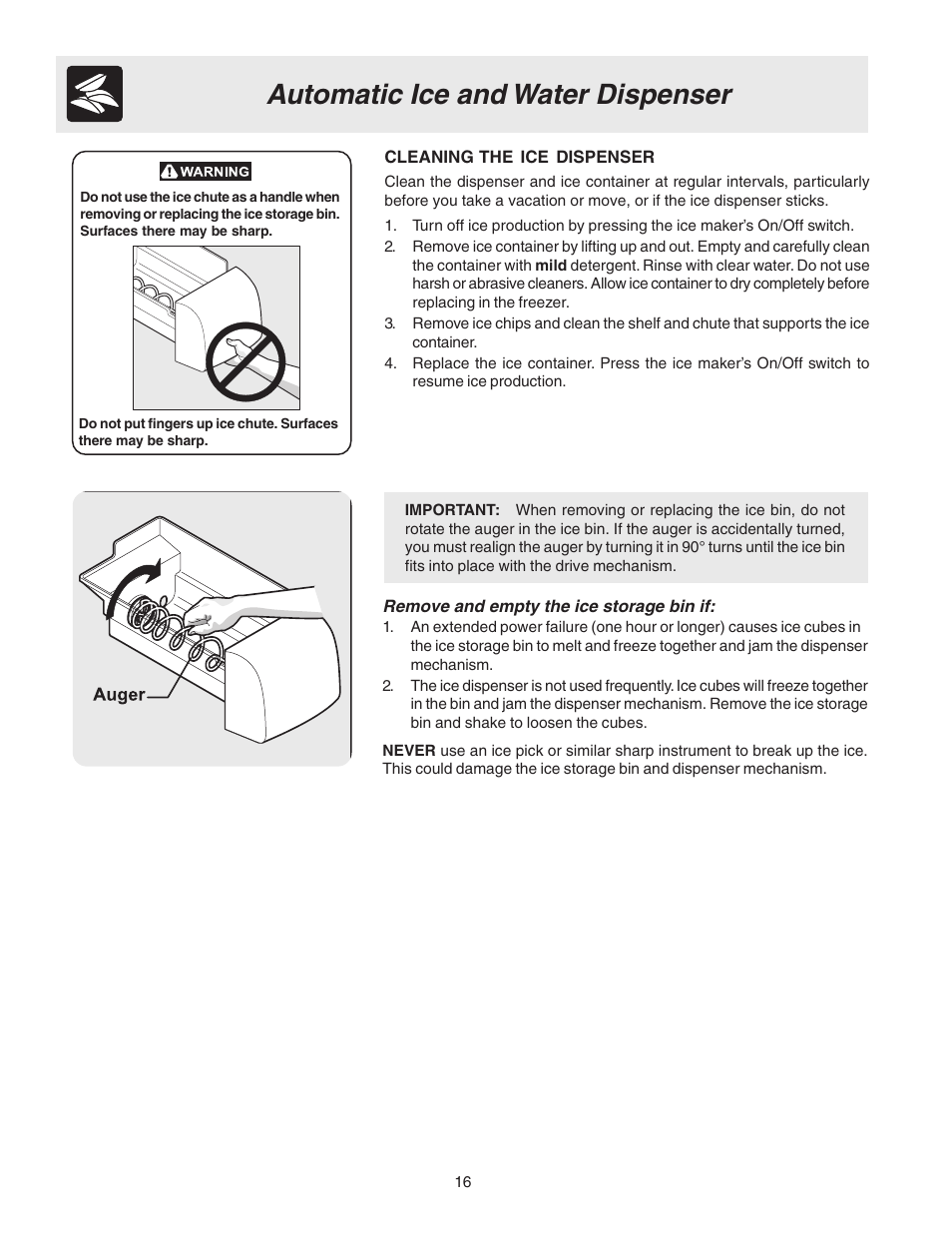 Automatic ice and water dispenser | Electrolux U27107 User Manual | Page 16 / 28