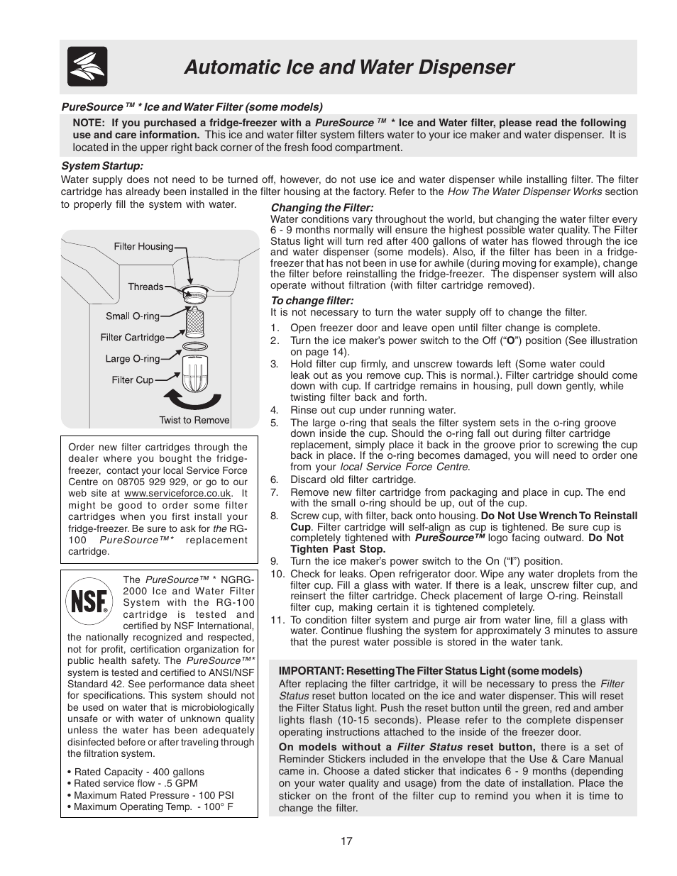 Automatic ice and water dispenser | Electrolux U27107 User Manual | Page 17 / 28