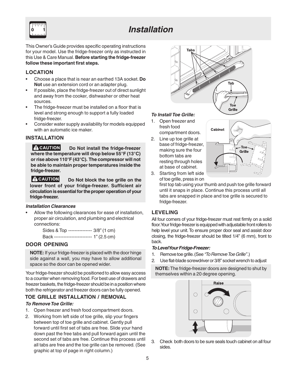 Installation | Electrolux U27107 User Manual | Page 5 / 28