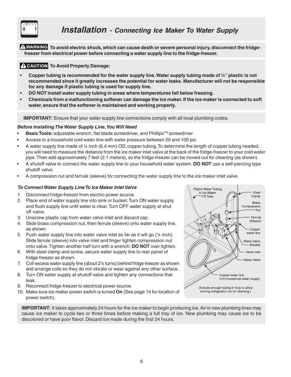 Installation, Connecting ice maker to water supply | Electrolux U27107 User Manual | Page 6 / 28