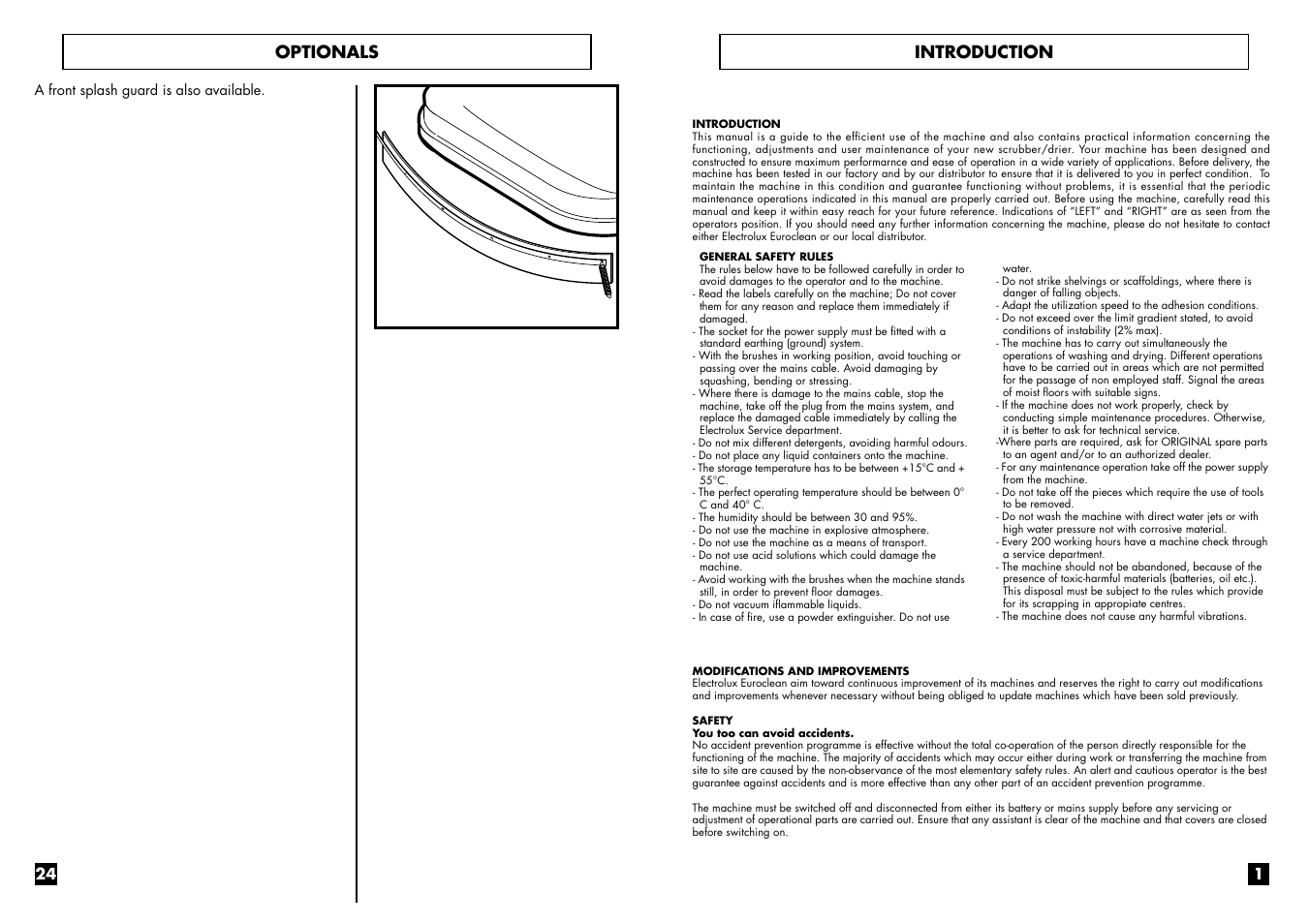 Introduction, Optionals | Electrolux EUROCLEAN W 375 B User Manual | Page 3 / 14