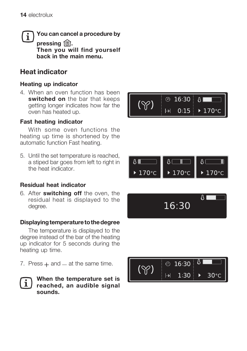 Heat indicator | Electrolux EOB 68713 User Manual | Page 14 / 52