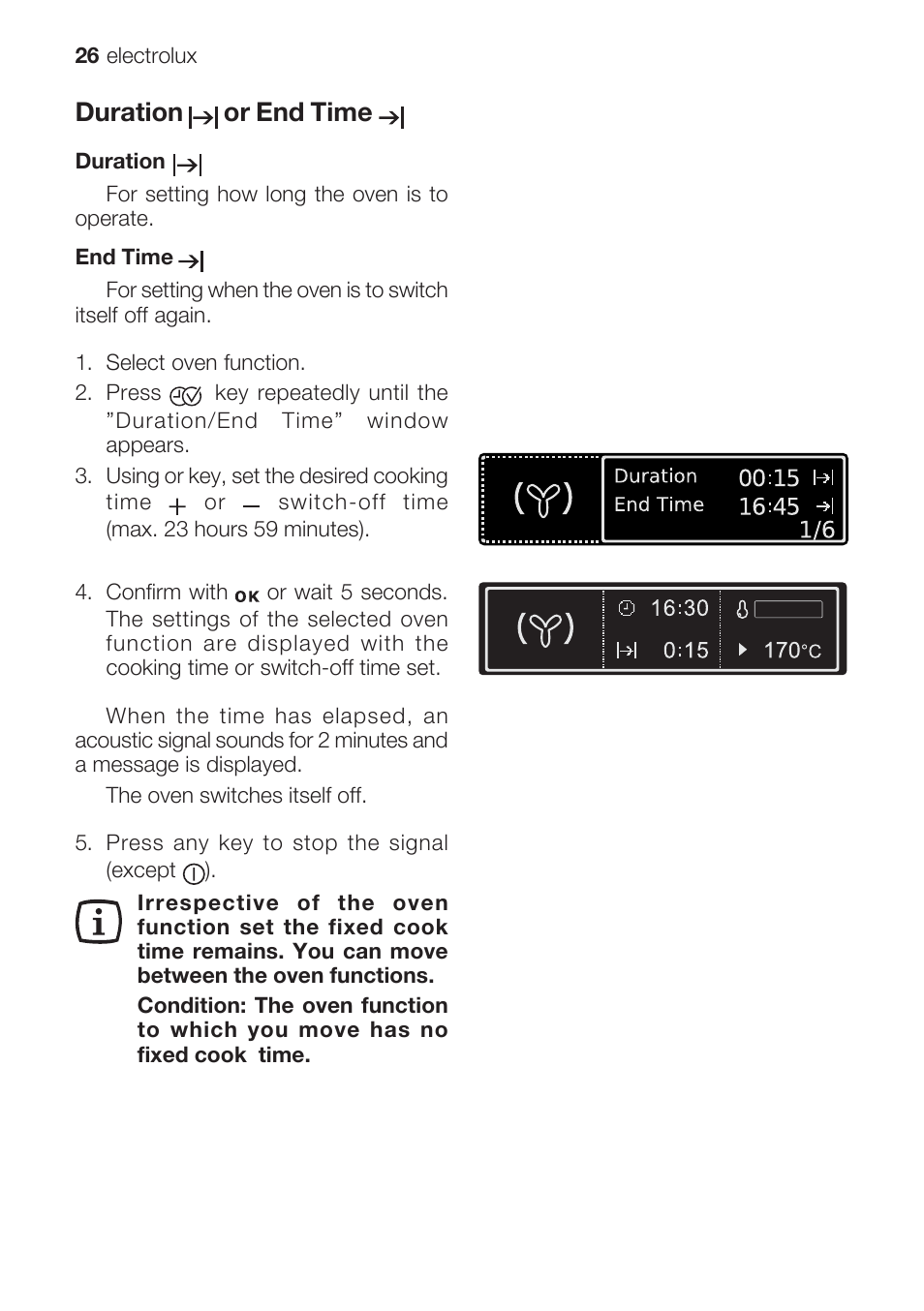 Duration or end time | Electrolux EOB 68713 User Manual | Page 26 / 52