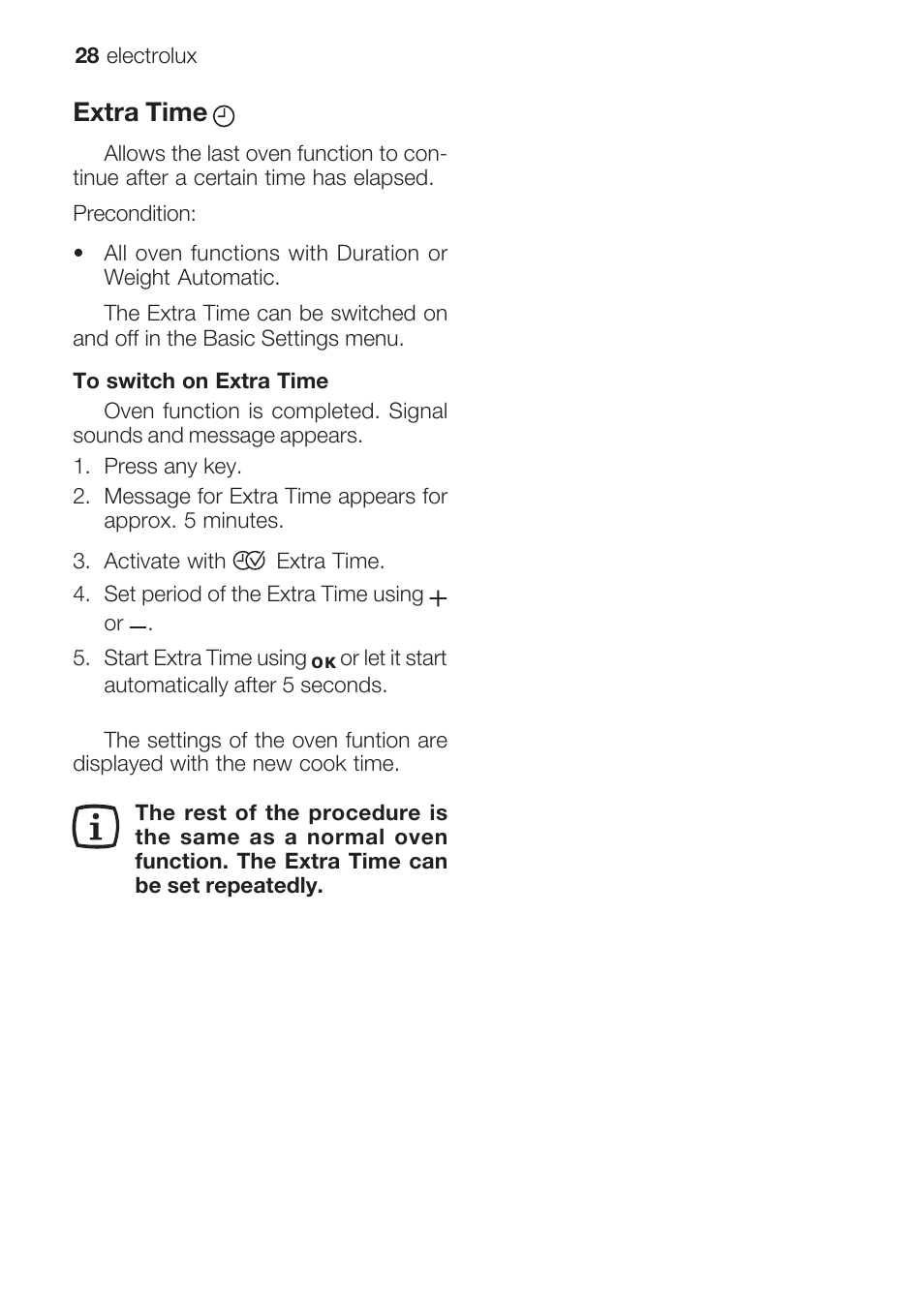 Extra time | Electrolux EOB 68713 User Manual | Page 28 / 52