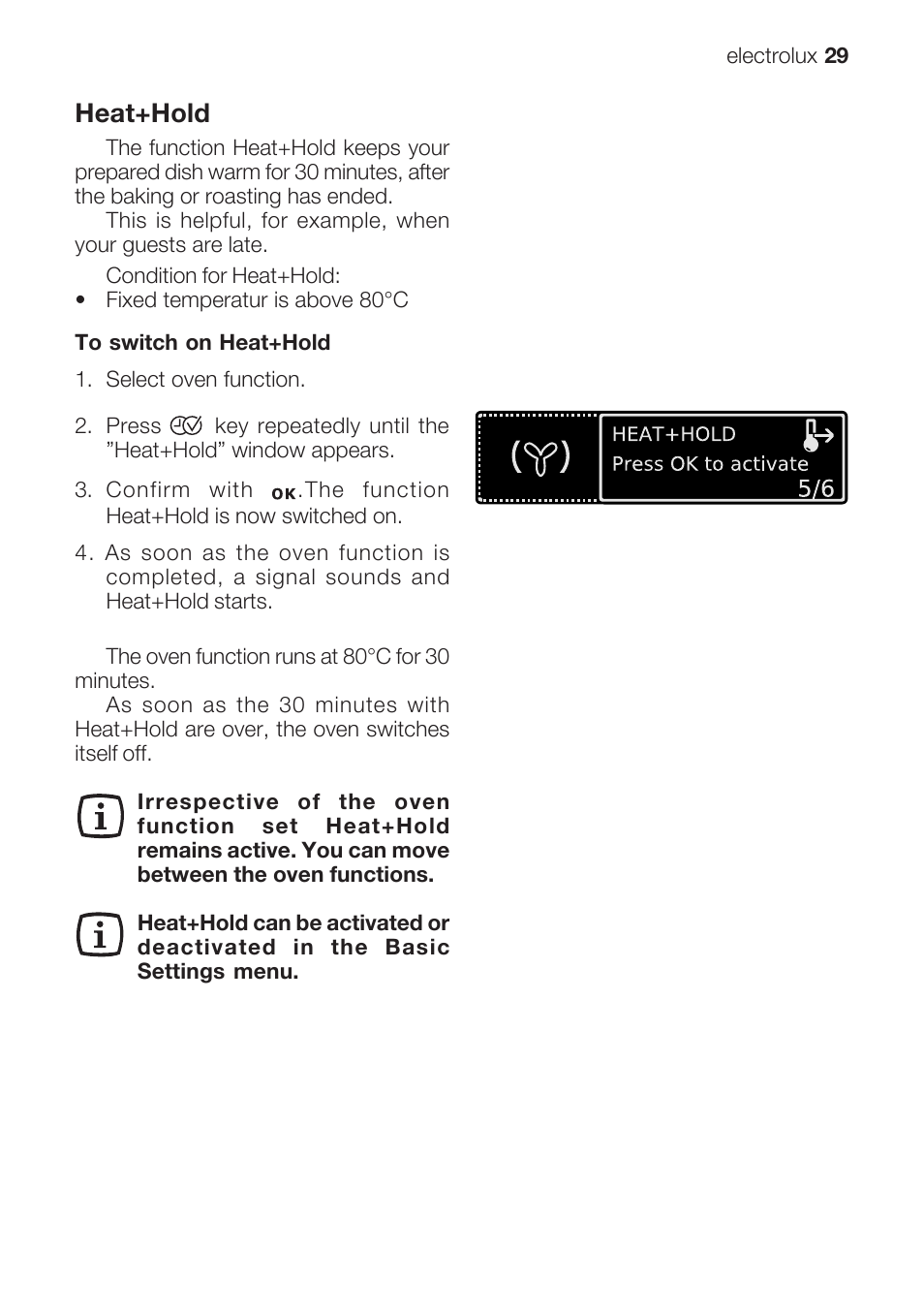 Heat+hold | Electrolux EOB 68713 User Manual | Page 29 / 52
