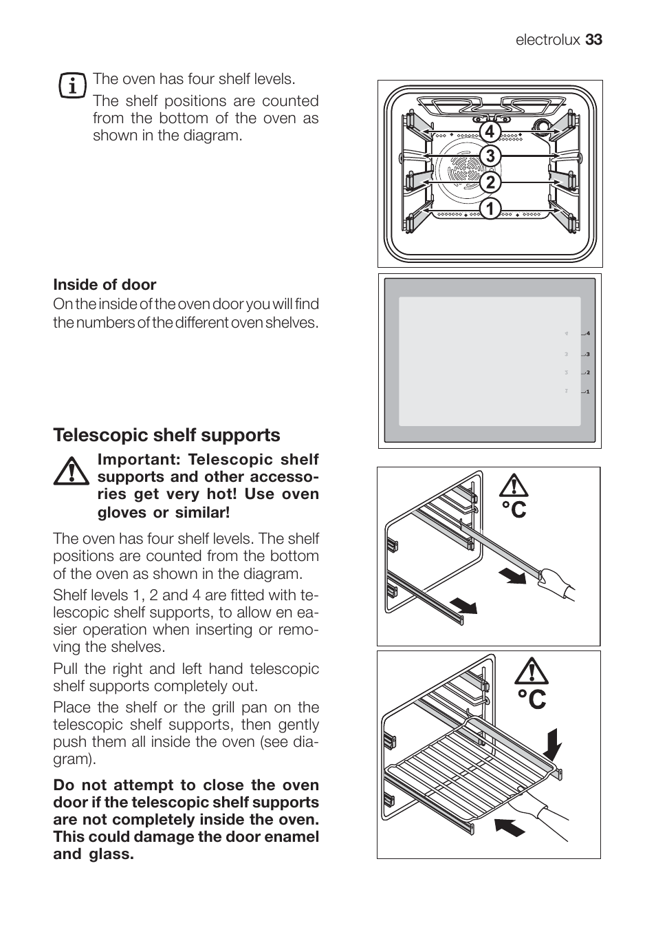Telescopic shelf supports | Electrolux EOB 68713 User Manual | Page 33 / 52