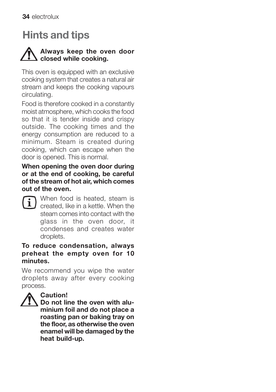 Hints and tips | Electrolux EOB 68713 User Manual | Page 34 / 52
