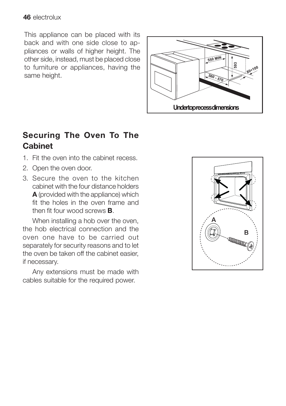 Securing the oven to the cabinet | Electrolux EOB 68713 User Manual | Page 46 / 52