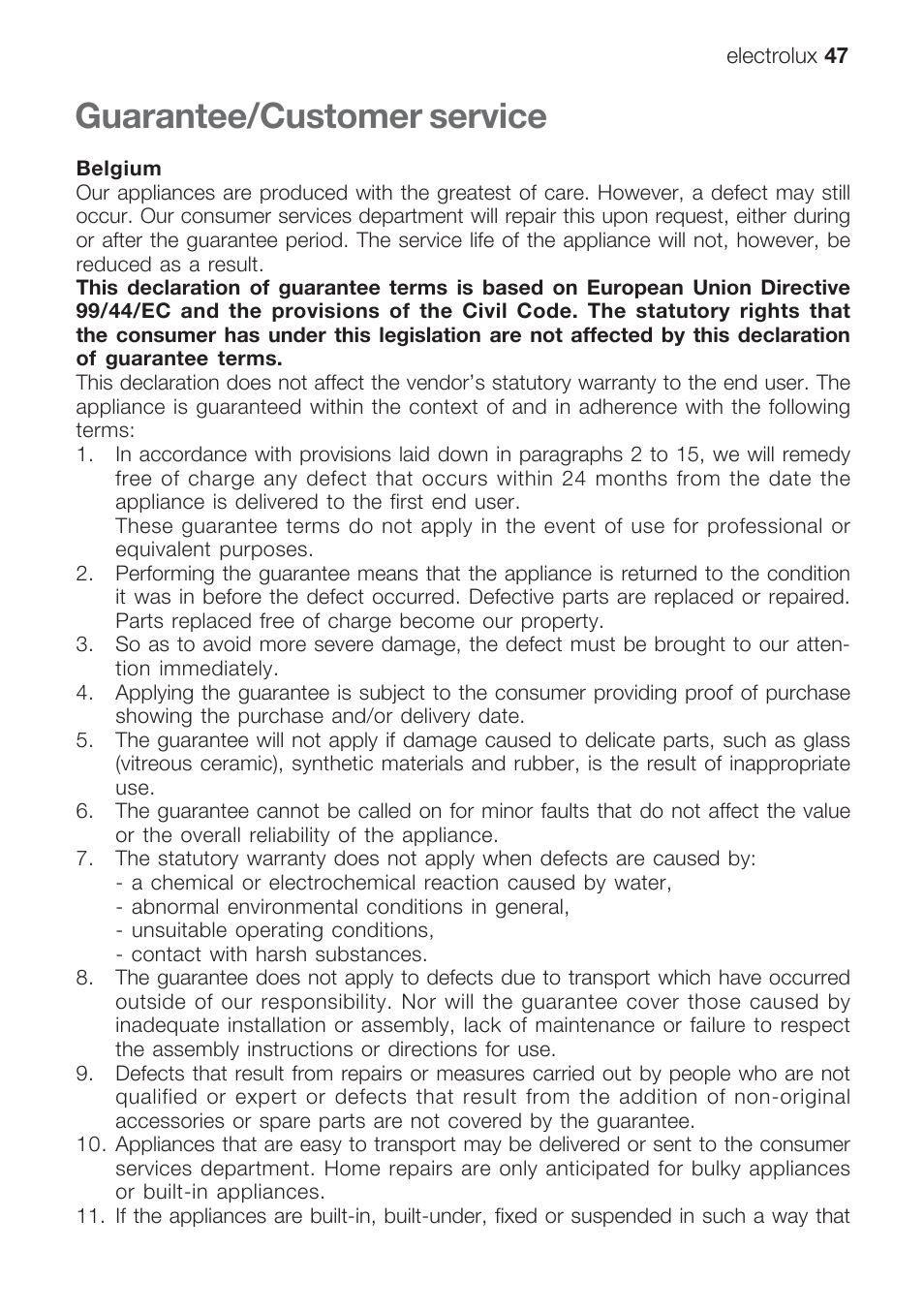 Guarantee/customer service | Electrolux EOB 68713 User Manual | Page 47 / 52