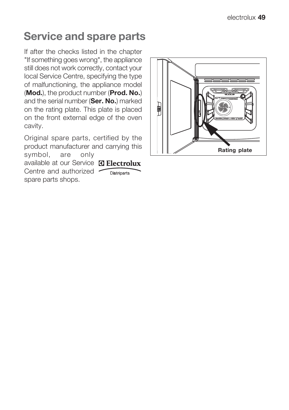 Service and spare parts | Electrolux EOB 68713 User Manual | Page 49 / 52
