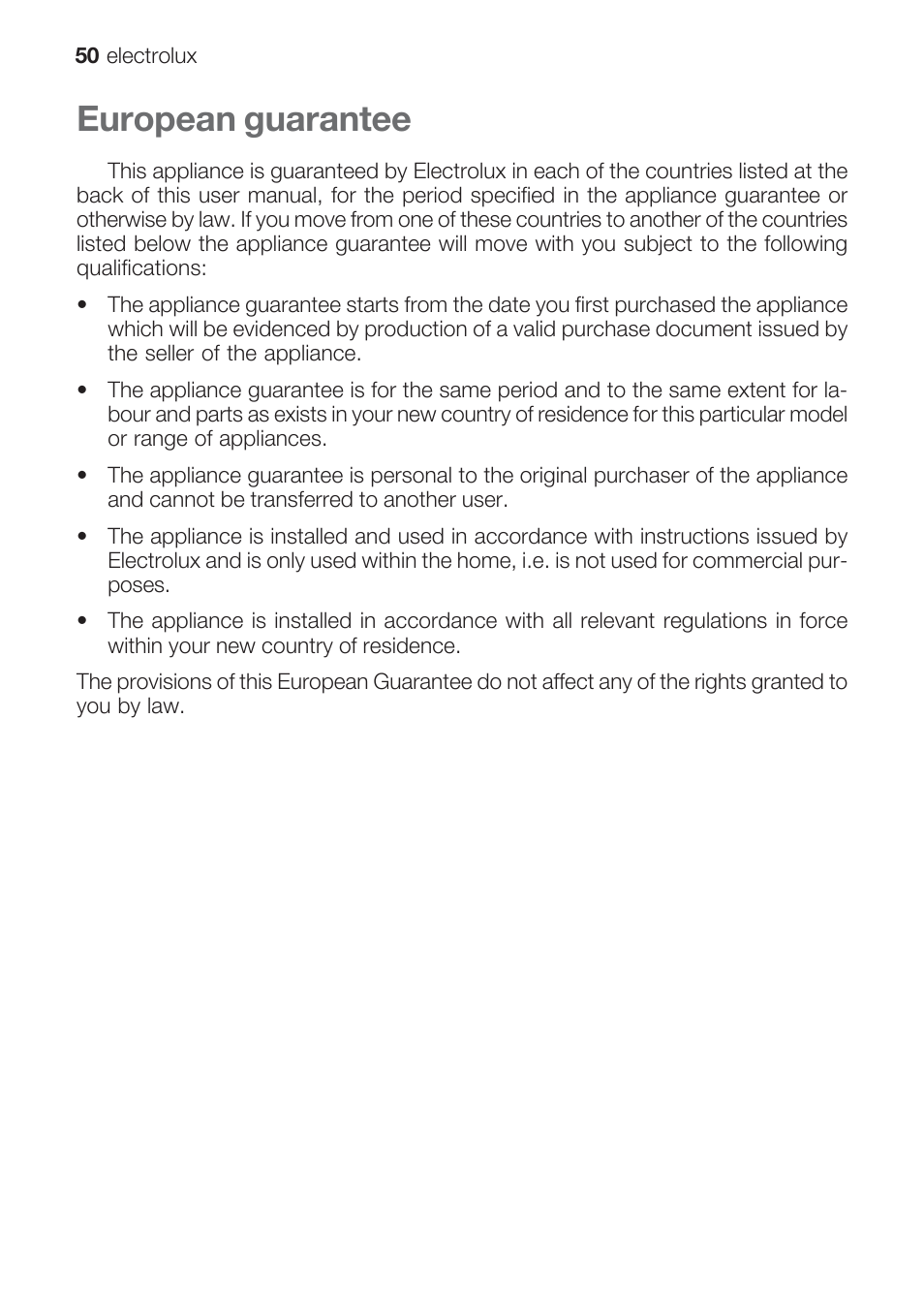 European guarantee | Electrolux EOB 68713 User Manual | Page 50 / 52