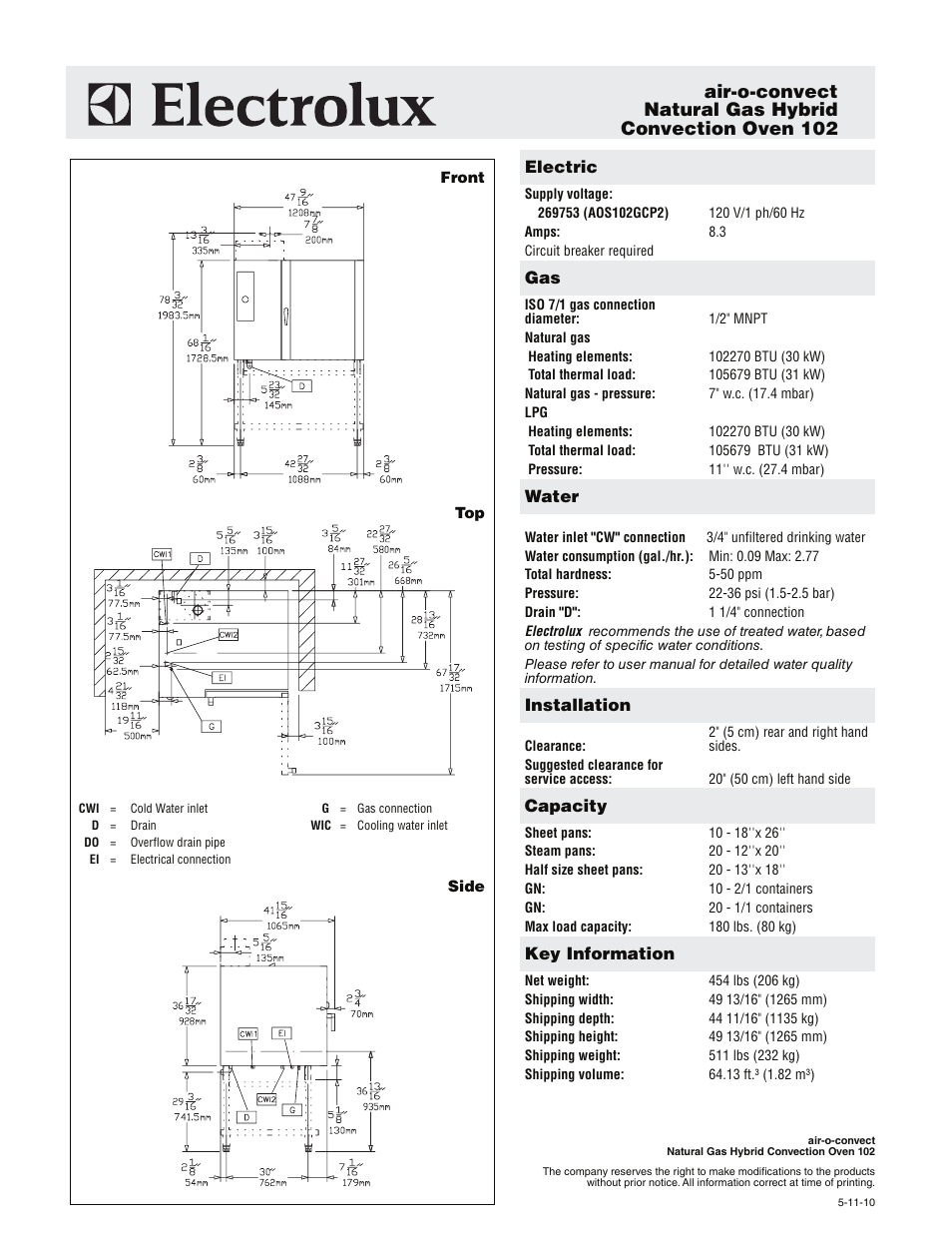 Electrolux air-o-convect Natrural Gas Hybrid Convection Oven 102 User Manual | Page 2 / 2