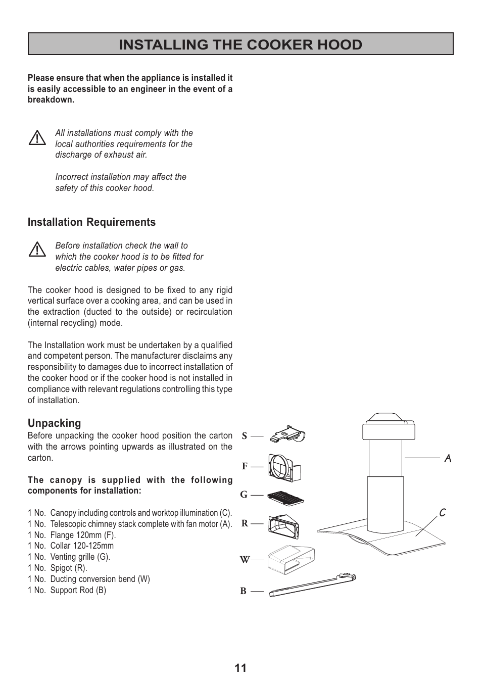 Installing the cooker hood | Electrolux 2020 D User Manual | Page 11 / 20