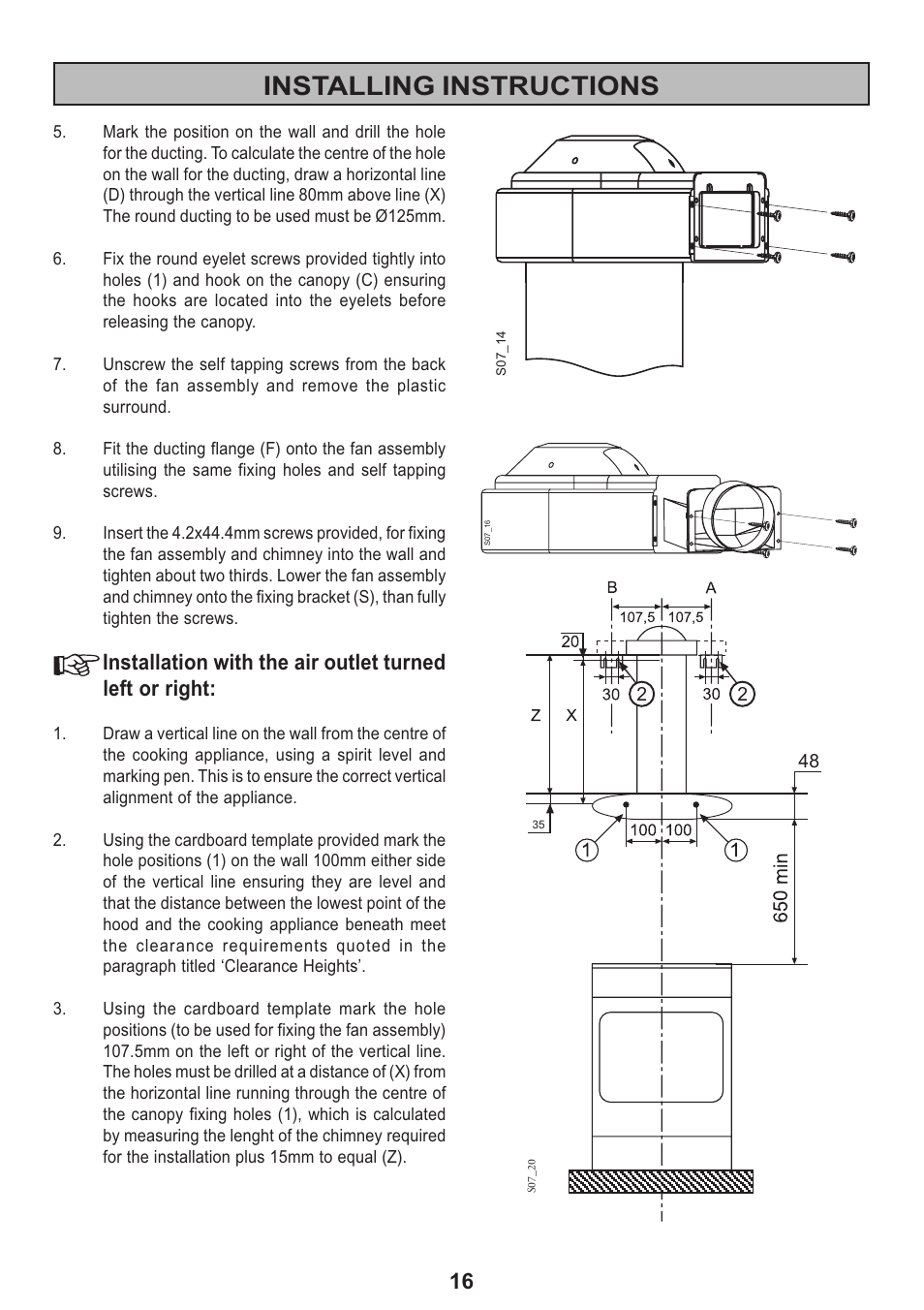 Installing instructions | Electrolux 2020 D User Manual | Page 16 / 20