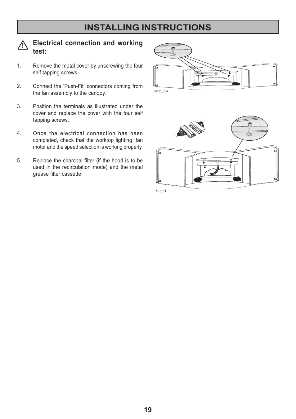 Installing instructions, 19 electrical connection and working test | Electrolux 2020 D User Manual | Page 19 / 20