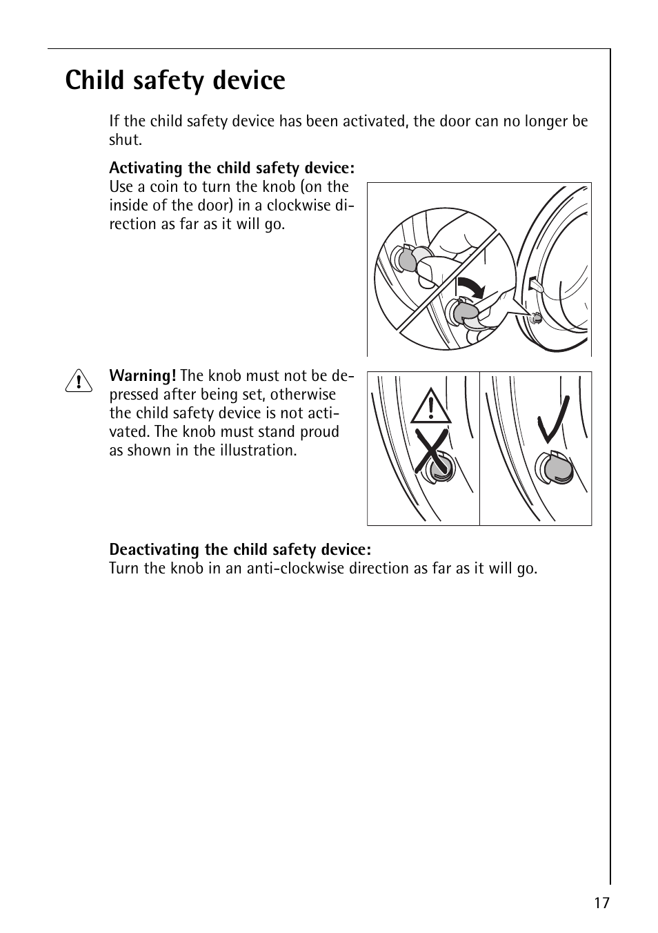 Child safety device | Electrolux 74800 User Manual | Page 17 / 36