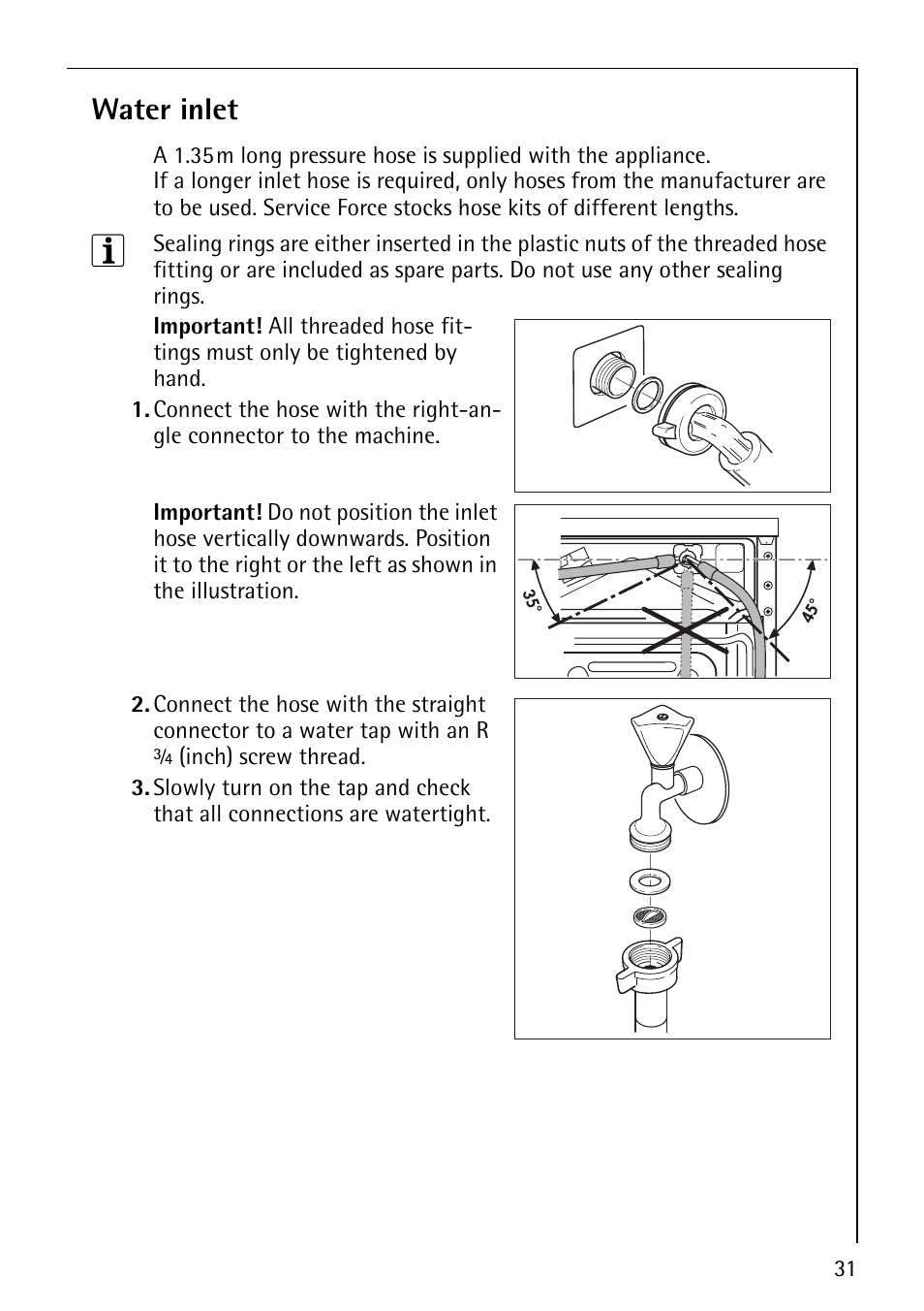 Water inlet | Electrolux 74800 User Manual | Page 31 / 36