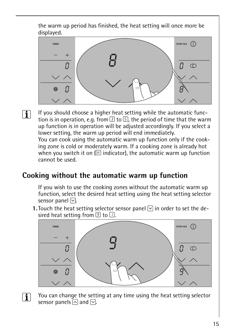 Cooking without the automatic warm up function | Electrolux 79301 KF-MN User Manual | Page 15 / 36