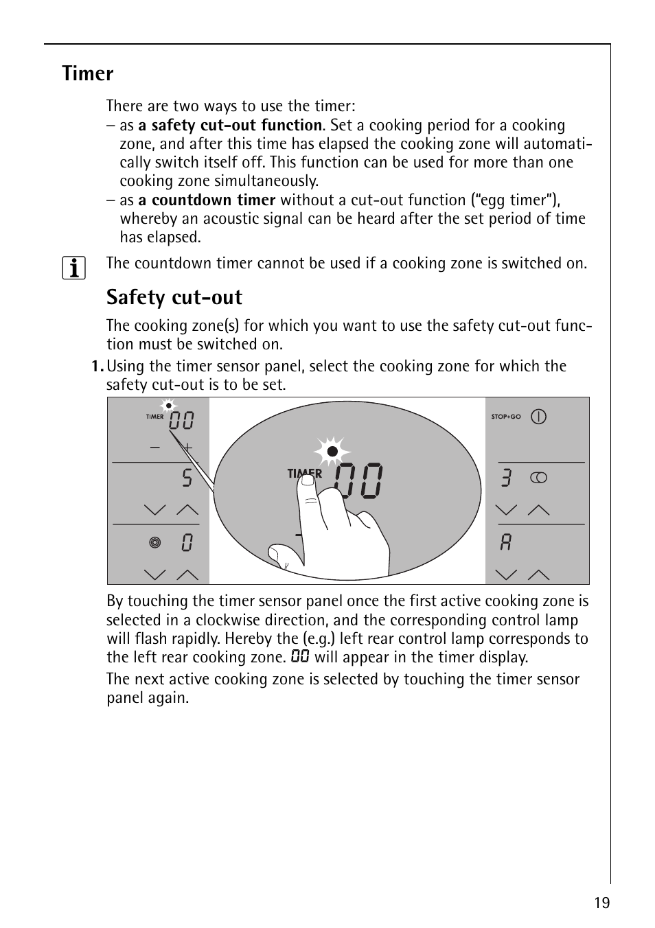 Timer, Safety cut-out | Electrolux 79301 KF-MN User Manual | Page 19 / 36