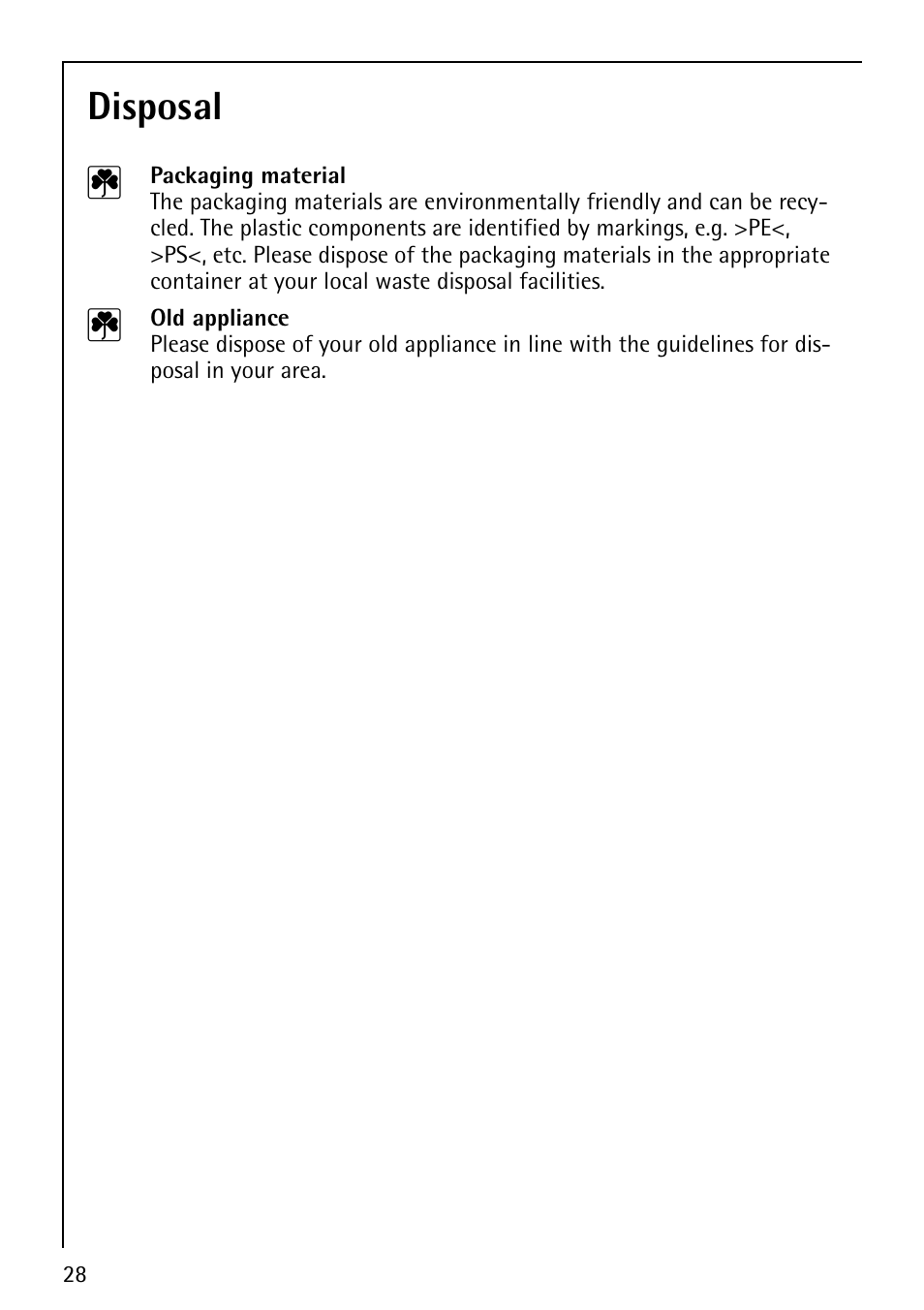 Disposal 2 | Electrolux 79301 KF-MN User Manual | Page 28 / 36