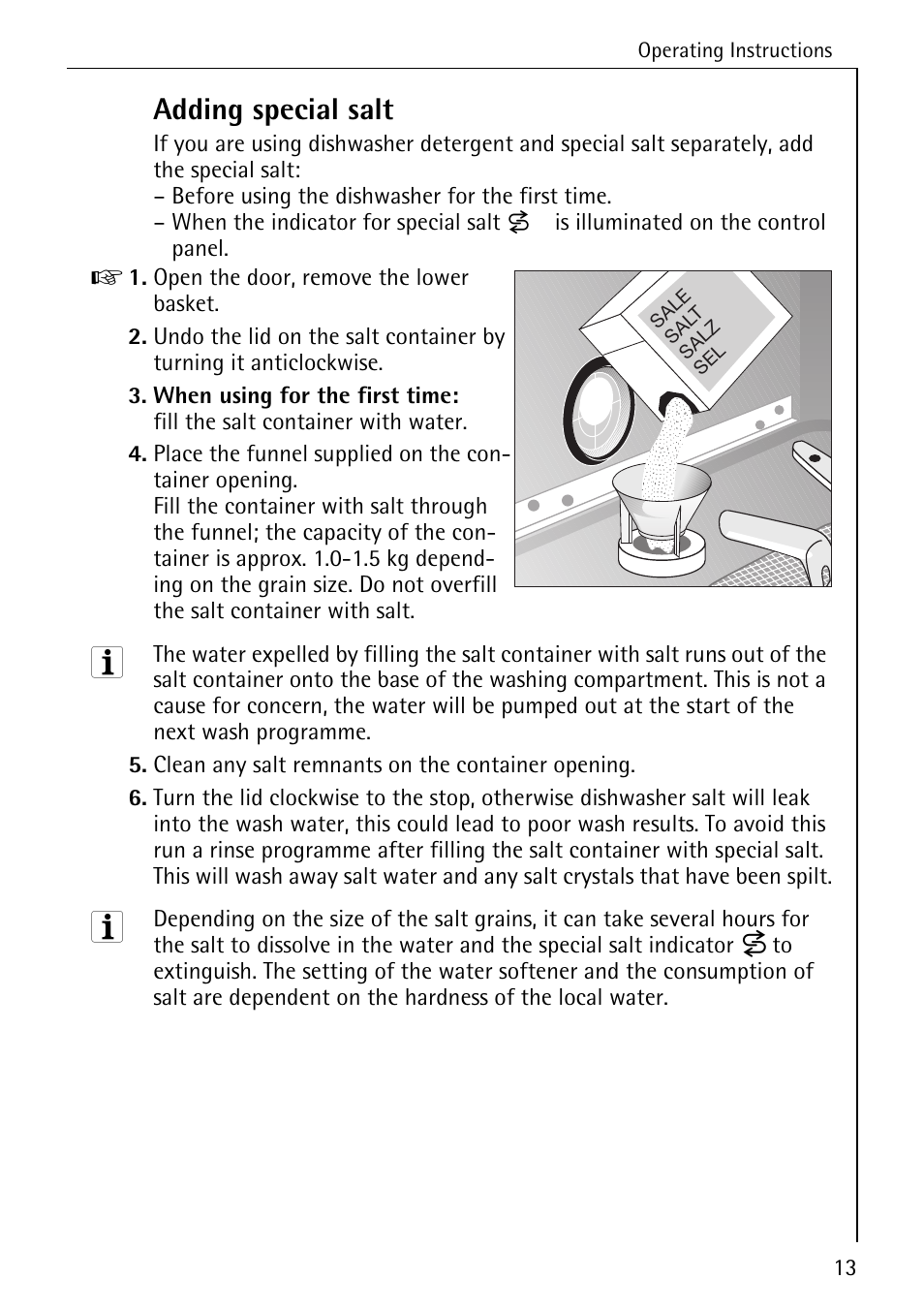 Adding special salt | Electrolux 44050 VI User Manual | Page 13 / 48