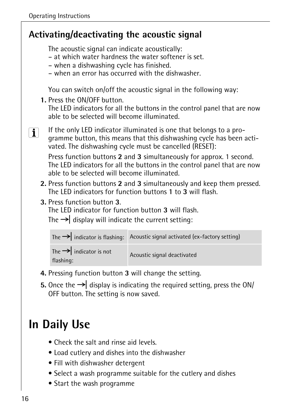 Activating/deactivating the acoustic signal | Electrolux 44050 VI User Manual | Page 16 / 48