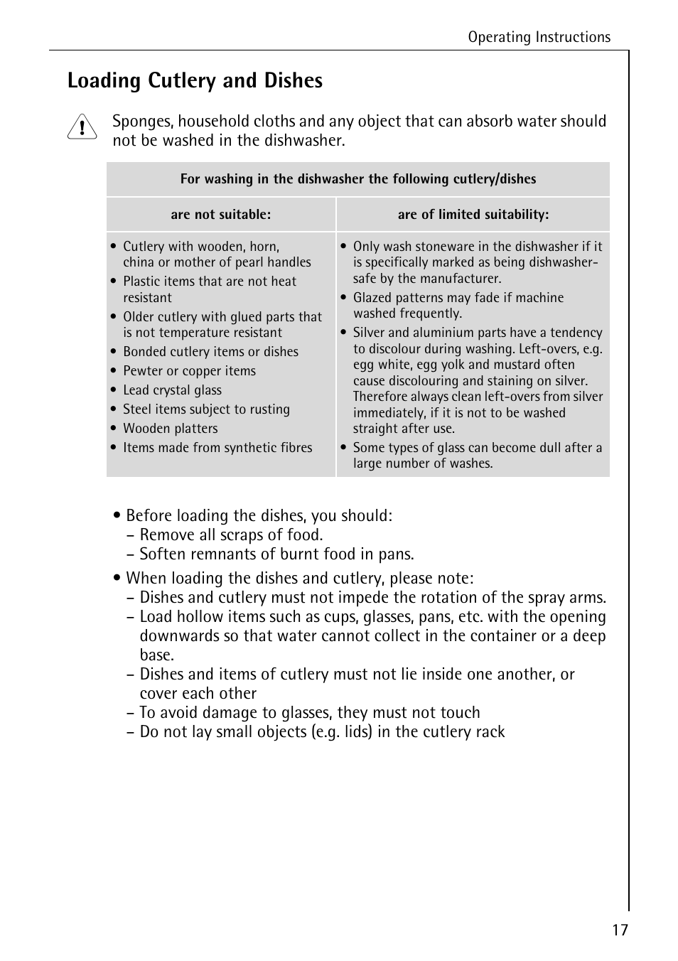 Loading cutlery and dishes | Electrolux 44050 VI User Manual | Page 17 / 48